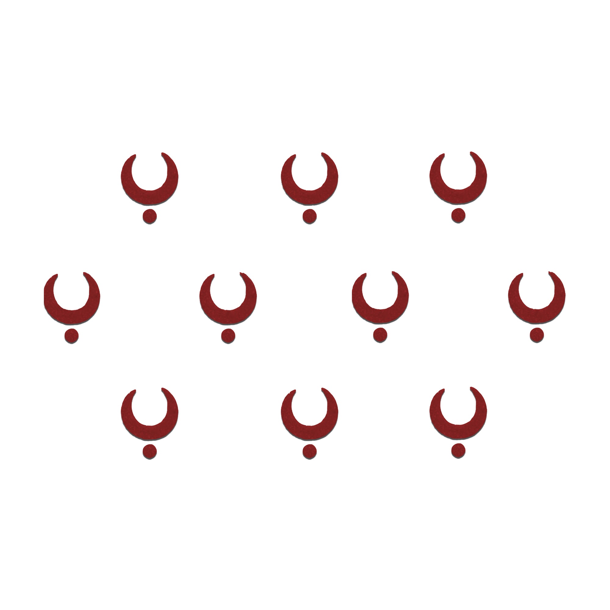 Comet Busters Maroon Crescent Classic Red Bindi for Women and Girls, elegant crescent moon shaped red bindi with matching round accent dot, reusable forehead sticker for traditional, festive and everyday ethnic wear.