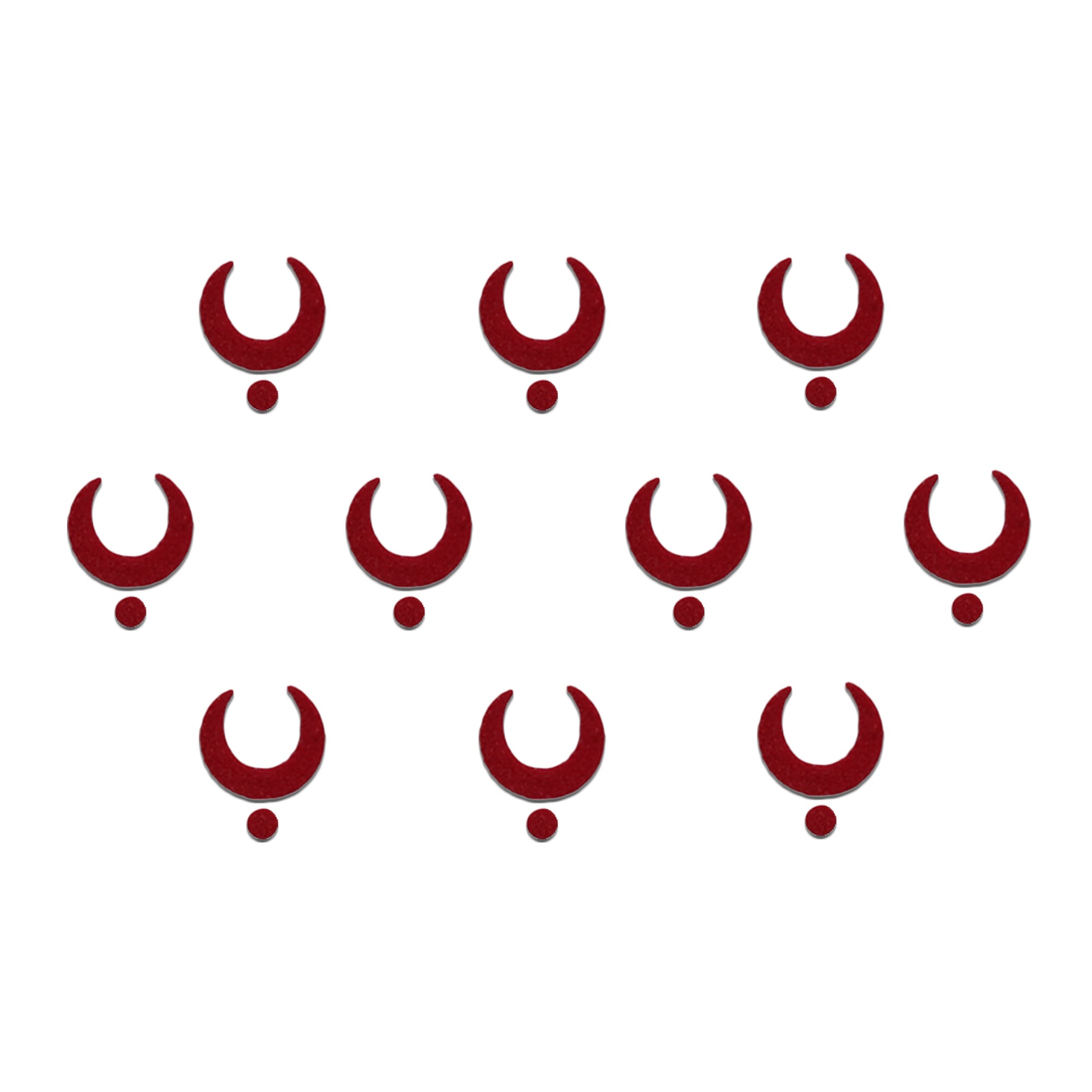Comet Busters Maroon Crescent Dot Red Bindi for Women and Girls, elegant crescent-shaped red forehead bindi with matching round accent, reusable traditional ethnic accessory for festive, cultural and daily wear.