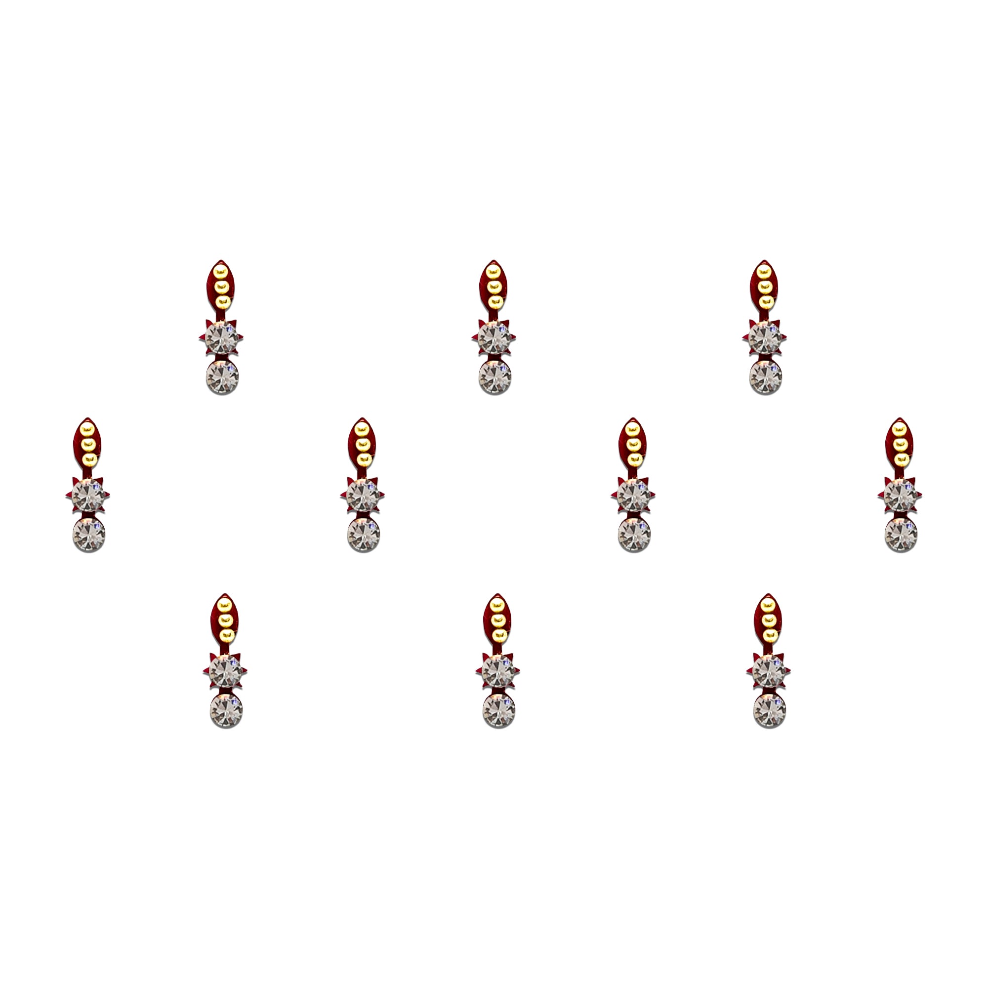 Comet Busters maroon crystal star drop bindi with gold bead detailing and hanging stone, designer forehead sticker for women, perfect for weddings, festivals, Navratri, puja, cultural events, and traditional Indian attire.