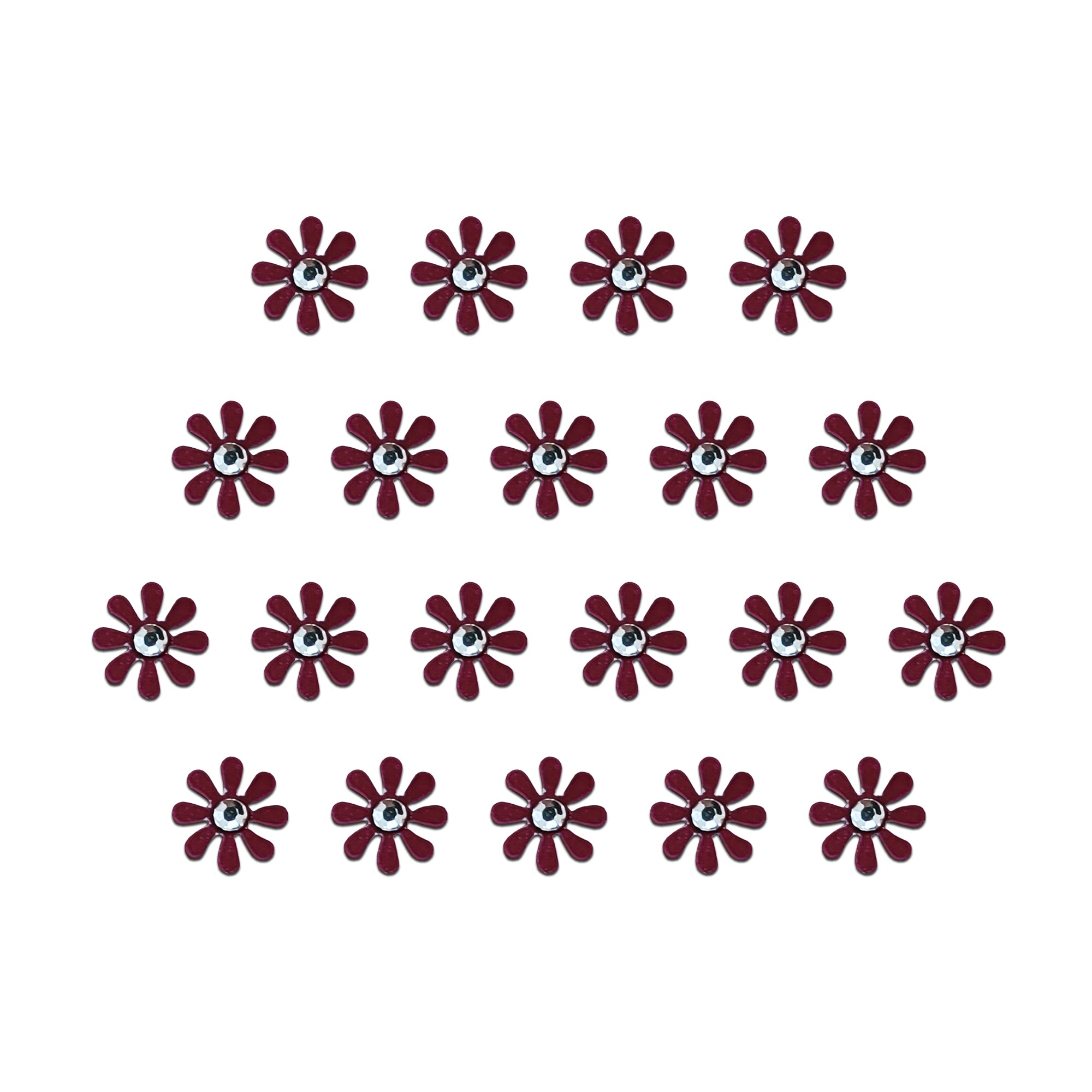 Maroon eight-point star designer bindi with sparkling crystal stone center, elegant stick-on forehead accessory for festive, party, and ethnic wear.