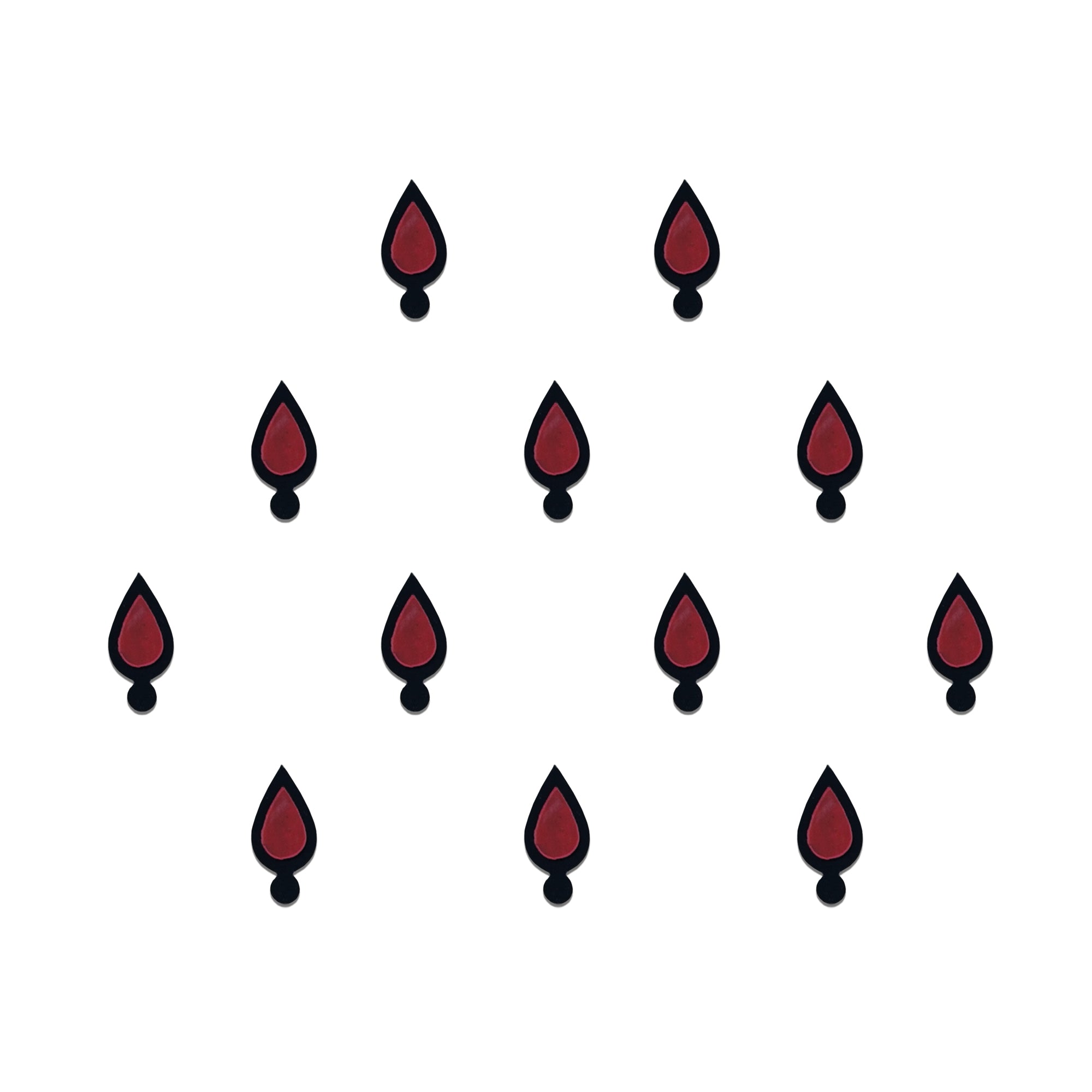 Comet Busters Maroon Teardrop Classic Bindi featuring a rich maroon teardrop center with a black outline and a small round base. Self-adhesive designer bindi for women and girls, ideal for festive wear, traditional attire, weddings, pooja, cultural events, and everyday ethnic styling.