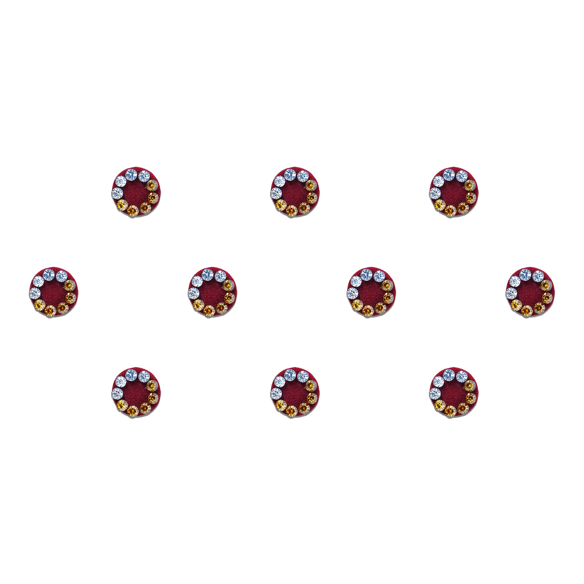 Comet Busters Maroon Round Velvet Bindis with Dual-Tone Crystal Stone Border, Designer Traditional Bindi Set for Women & Girls, Elegant Circular Bindis for Weddings, Festivals and Ethnic Wear