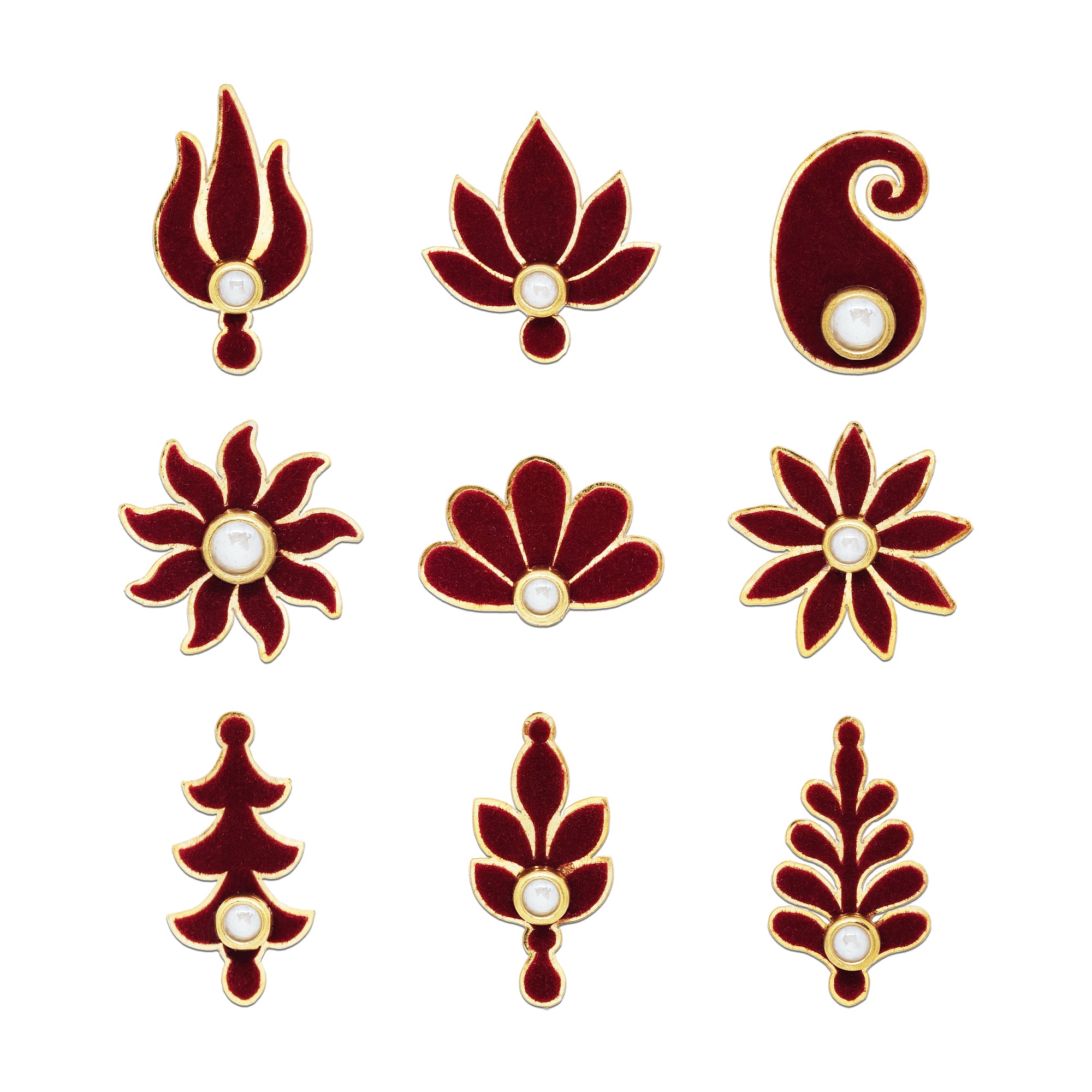 Indira by Comet Busters® Premium Maroon Velvet Stone Designer Bindi | Floral, Paisley & Traditional Motif Bindis for Women & Girls