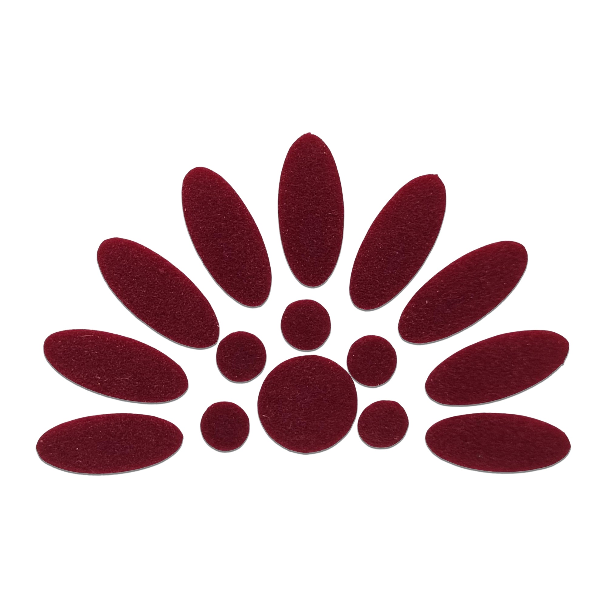 Comet Busters Maroon floral arch bindi set, designer forehead sticker arrangement with oval and round bindis for women, ideal for Bharatanatyam, Kuchipudi, weddings, Navratri, temple visits, cultural events, and traditional Indian attire.