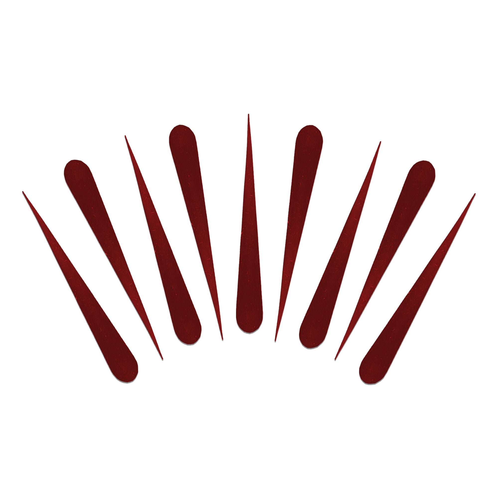 Comet Busters maroon long drop tilak bindis featuring sleek elongated shapes in assorted sizes for traditional, festive, devotional, and ethnic forehead styling.