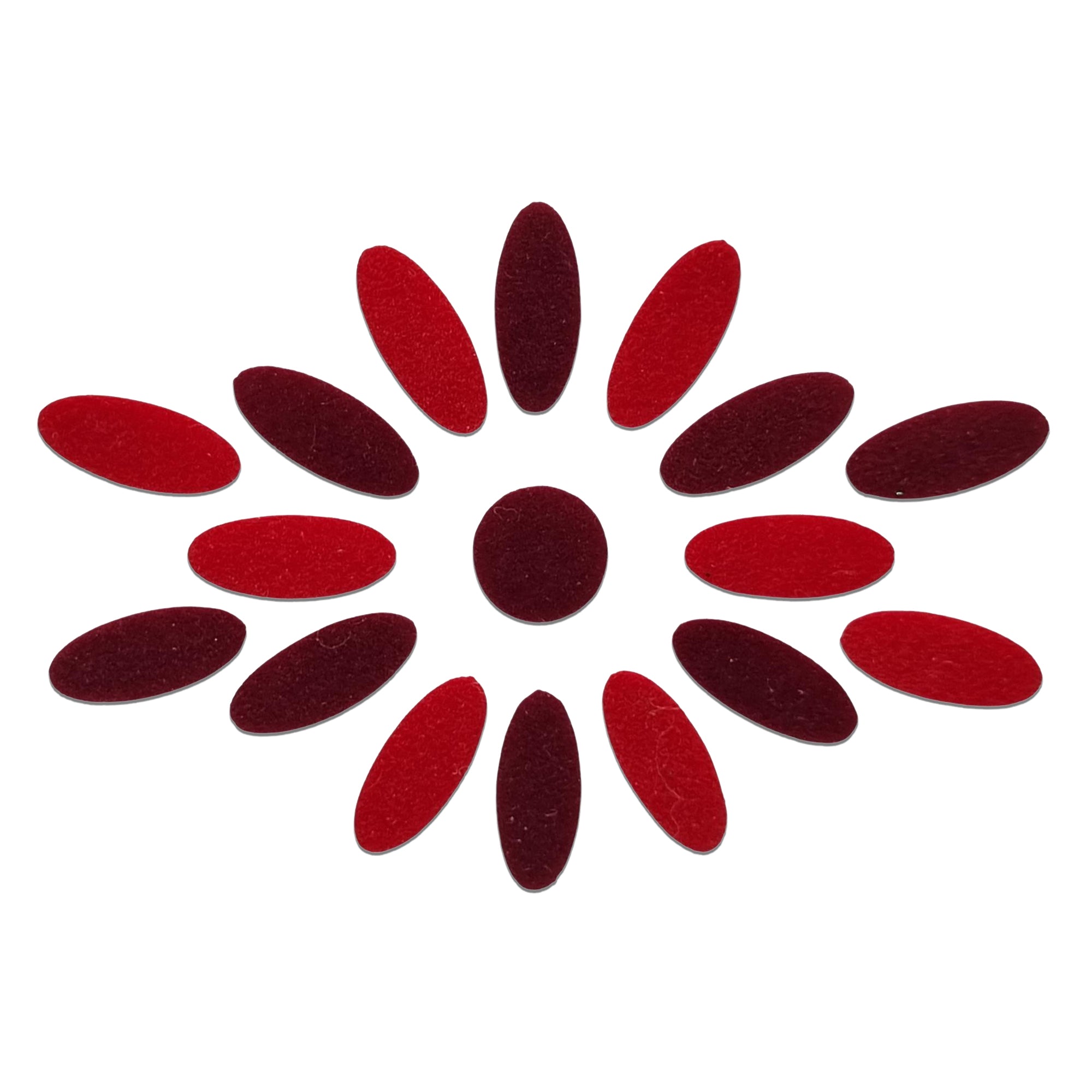 Comet Busters Red & Maroon oval floral bindi set with center round bindi, traditional designer forehead stickers for women, ideal for Bharatanatyam, Kuchipudi, weddings, festivals, temple visits, cultural programs, and traditional Indian attire.
