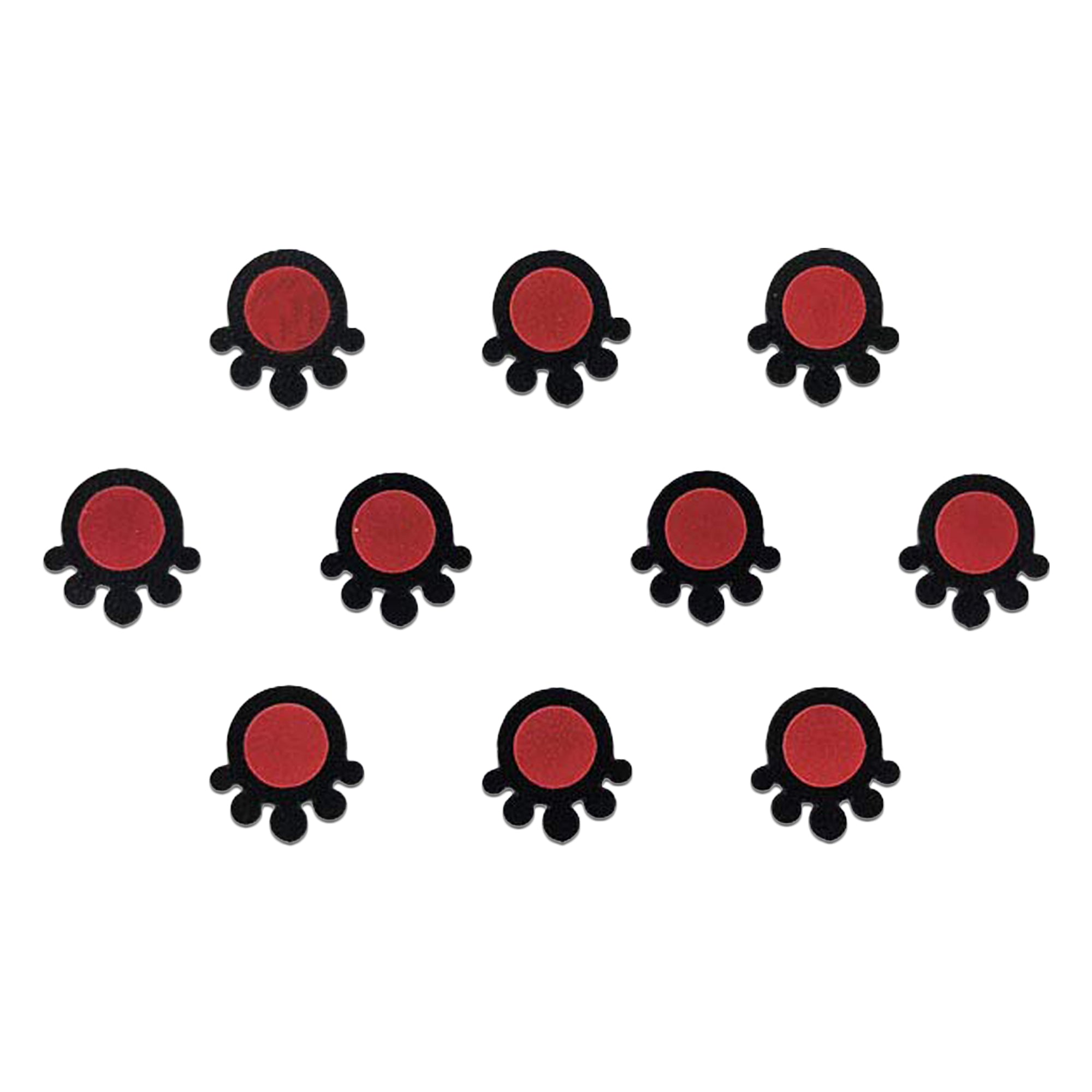 Comet Busters maroon round bindi featuring a classic red-maroon center surrounded by a black floral-inspired border with decorative petal details. Premium self-adhesive traditional designer bindi for women and girls, perfect for daily wear, weddings, festivals, Navratri, Diwali, temple visits, cultural events, and ethnic outfits.