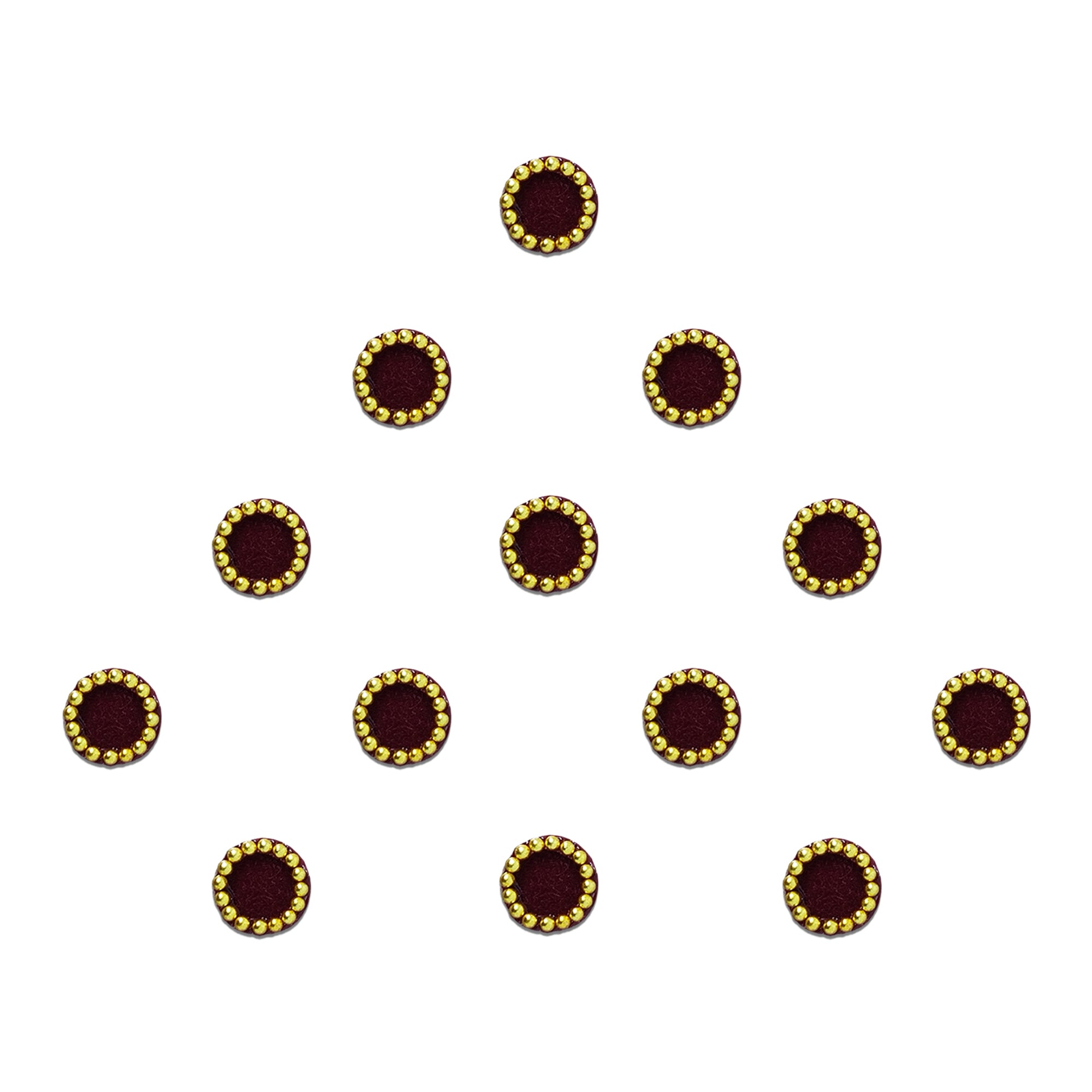 Comet Busters classic maroon circular velvet bindis featuring a decorative golden bead border, traditional forehead stickers ideal for bridal wear, festive celebrations, cultural occasions and everyday ethnic styling.