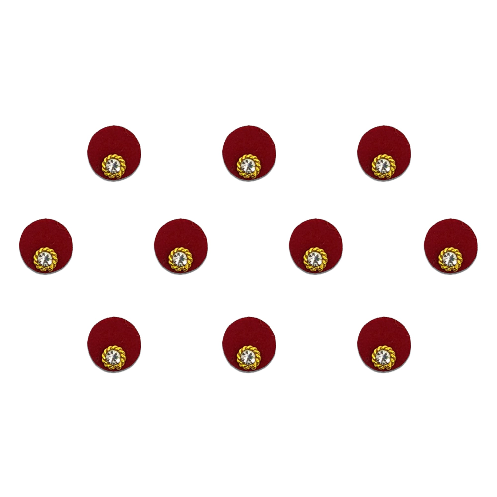 Comet Busters Maroon Round bindi featuring a smooth classic oval shape with a sparkling crystal stone at the base, perfect for everyday wear, festive occasions, traditional ceremonies, and elegant ethnic styling.