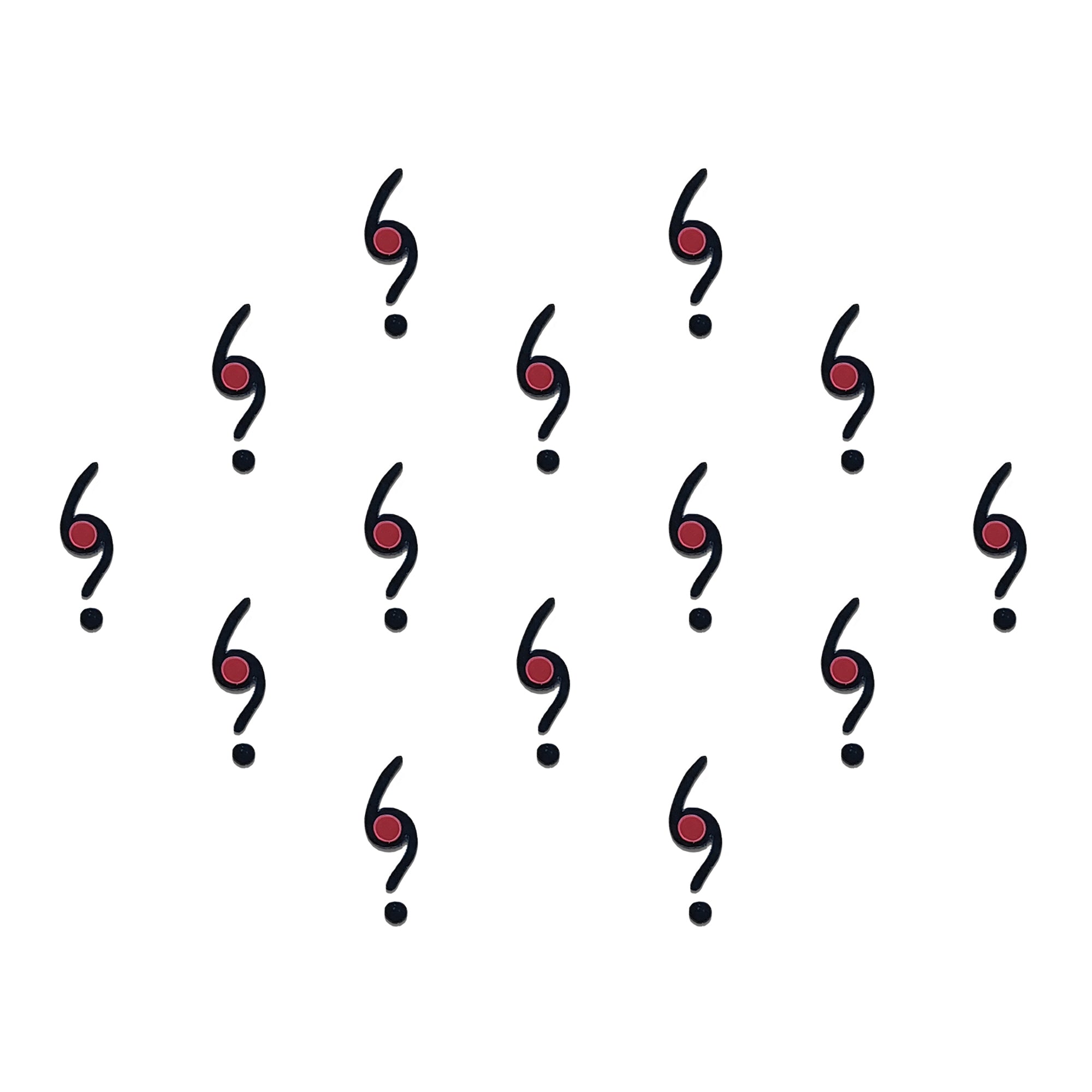 Comet Busters black abstract swirl bindi featuring a crimson red center dot