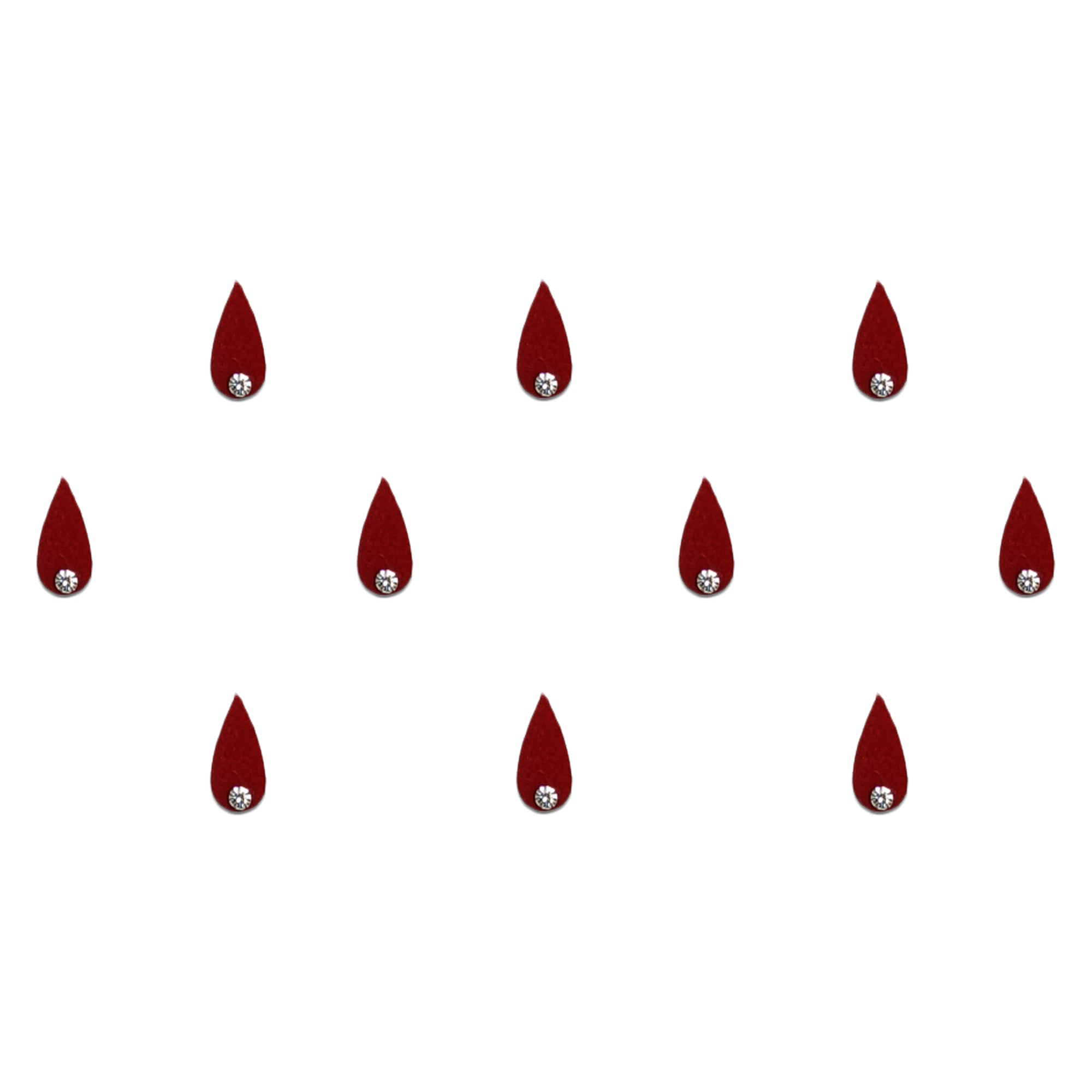 Comet Busters maroon teardrop bindi with sparkling crystal stone accent for women.