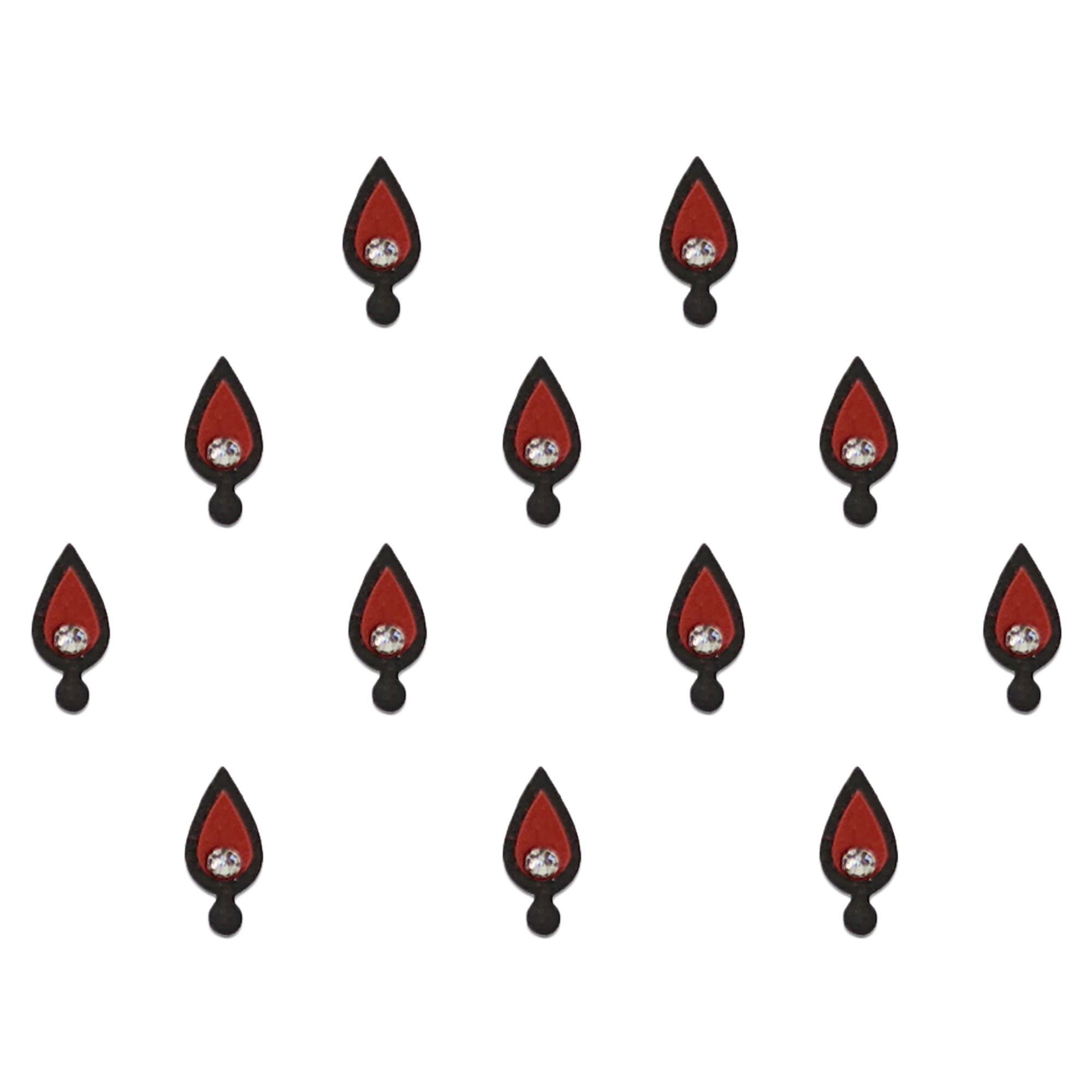 Comet Busters maroon teardrop designer bindi with sparkling crystal stone accent and black outline for women.