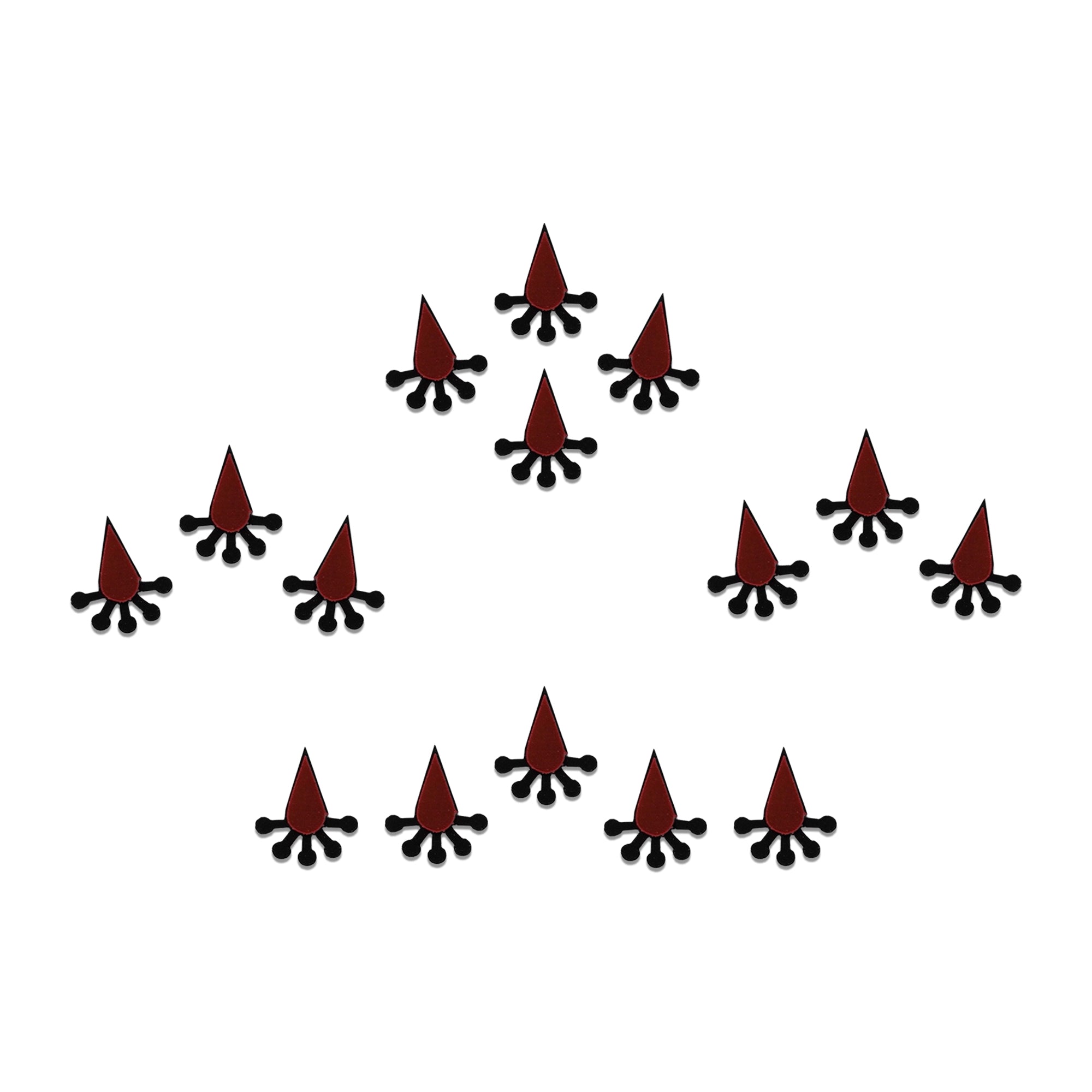 Comet Busters Maroon Teardrop Floral Designer Bindi featuring a maroon teardrop centerpiece with black petal accents and side embellishments in a delicate floral-inspired design. Self-adhesive ethnic designer bindi for women and girls, ideal for weddings, festive celebrations, Navratri, Diwali, Durga Puja, Karwa Chauth, cultural events, temple visits, and traditional Indian outfits including sarees, lehengas, kurtis, and salwar suits.