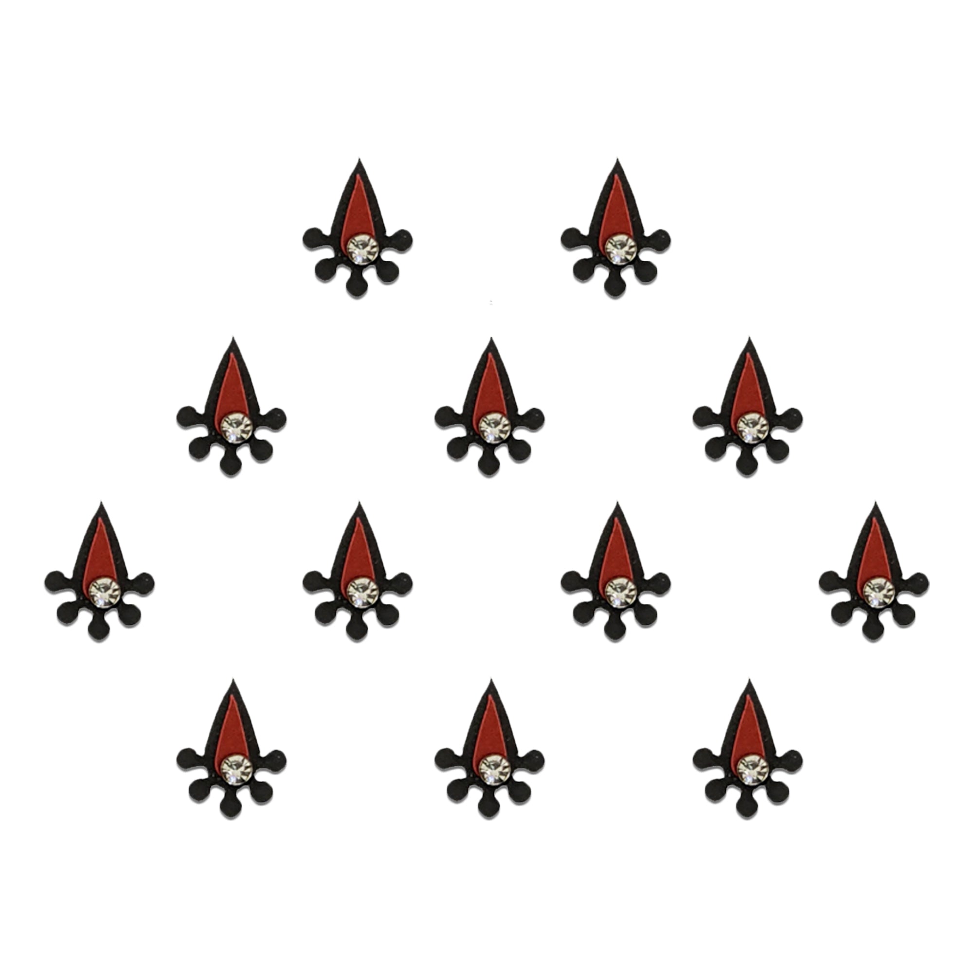 Comet Busters elegant maroon teardrop bindi with rhinestone center, perfect for festive and bridal wear.
