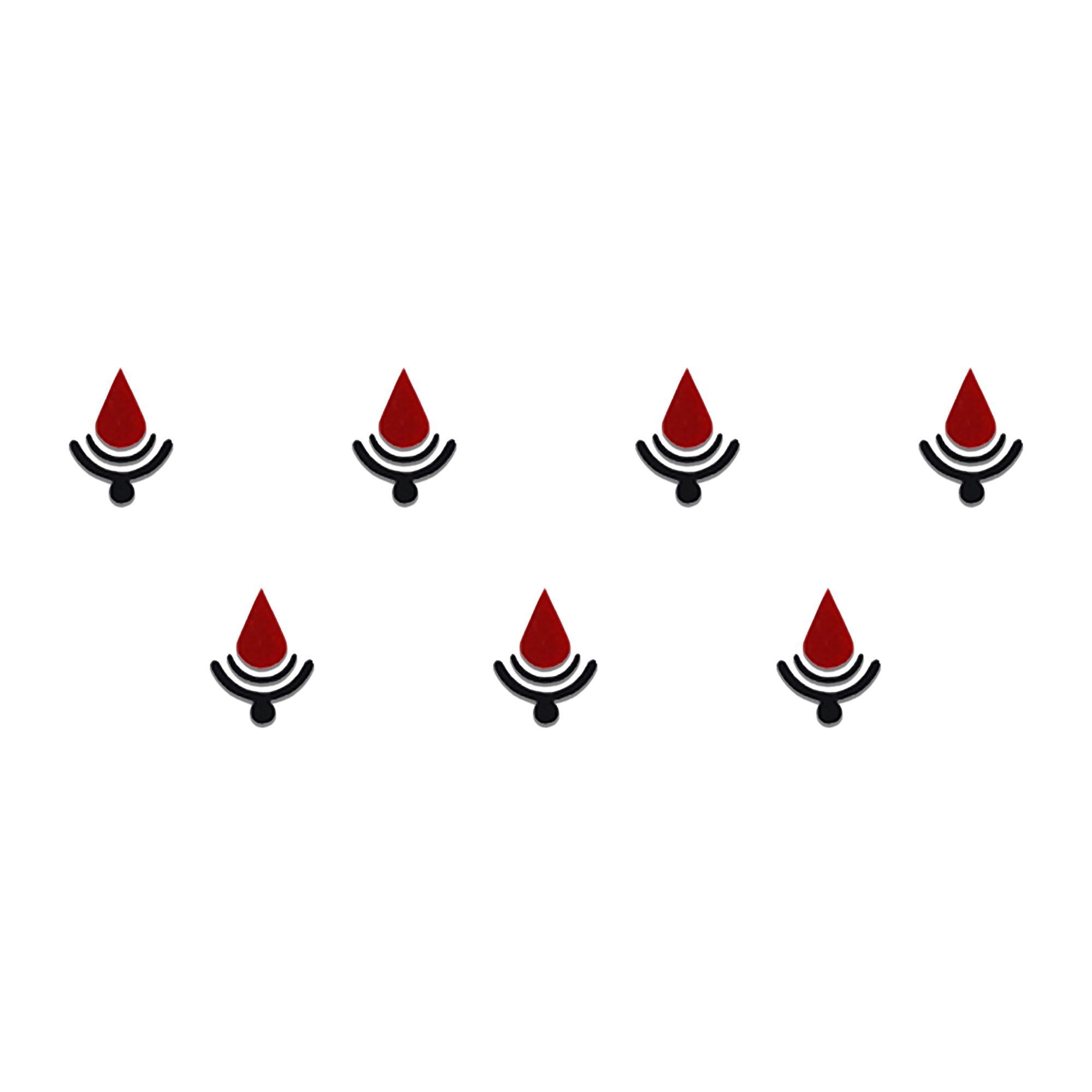 Comet Busters maroon Trishul inspired designer bindi sheet featuring reusable self-adhesive bindis with a maroon teardrop top and elegant black curved accents. Perfect for women and girls to wear during festivals, pooja, Navratri, weddings, temple visits, and traditional ethnic occasions.