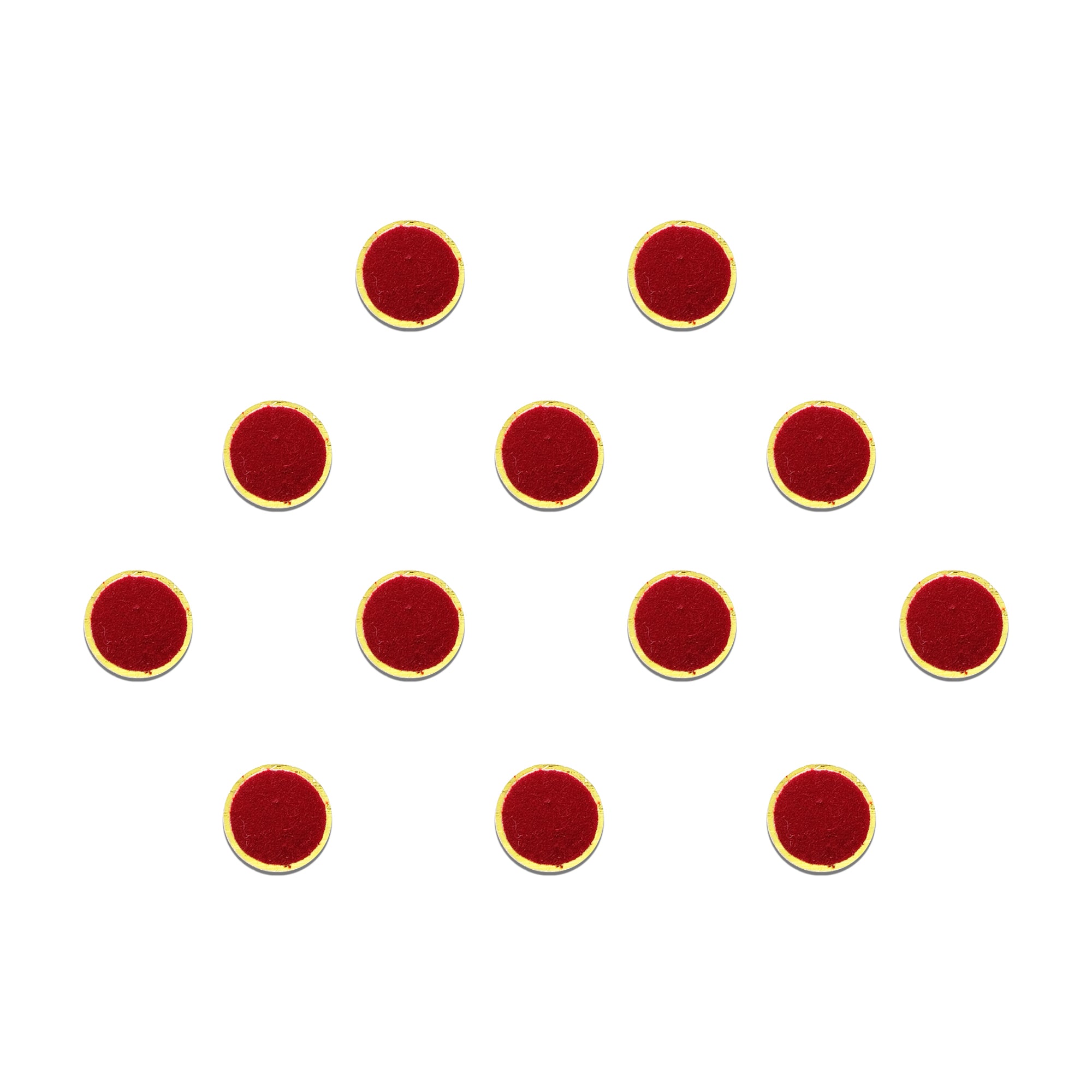 Comet Busters classic maroon velvet round bindi set featuring a smooth circular design with an elegant metallic gold border, reusable skin-friendly traditional forehead bindis for women and girls.