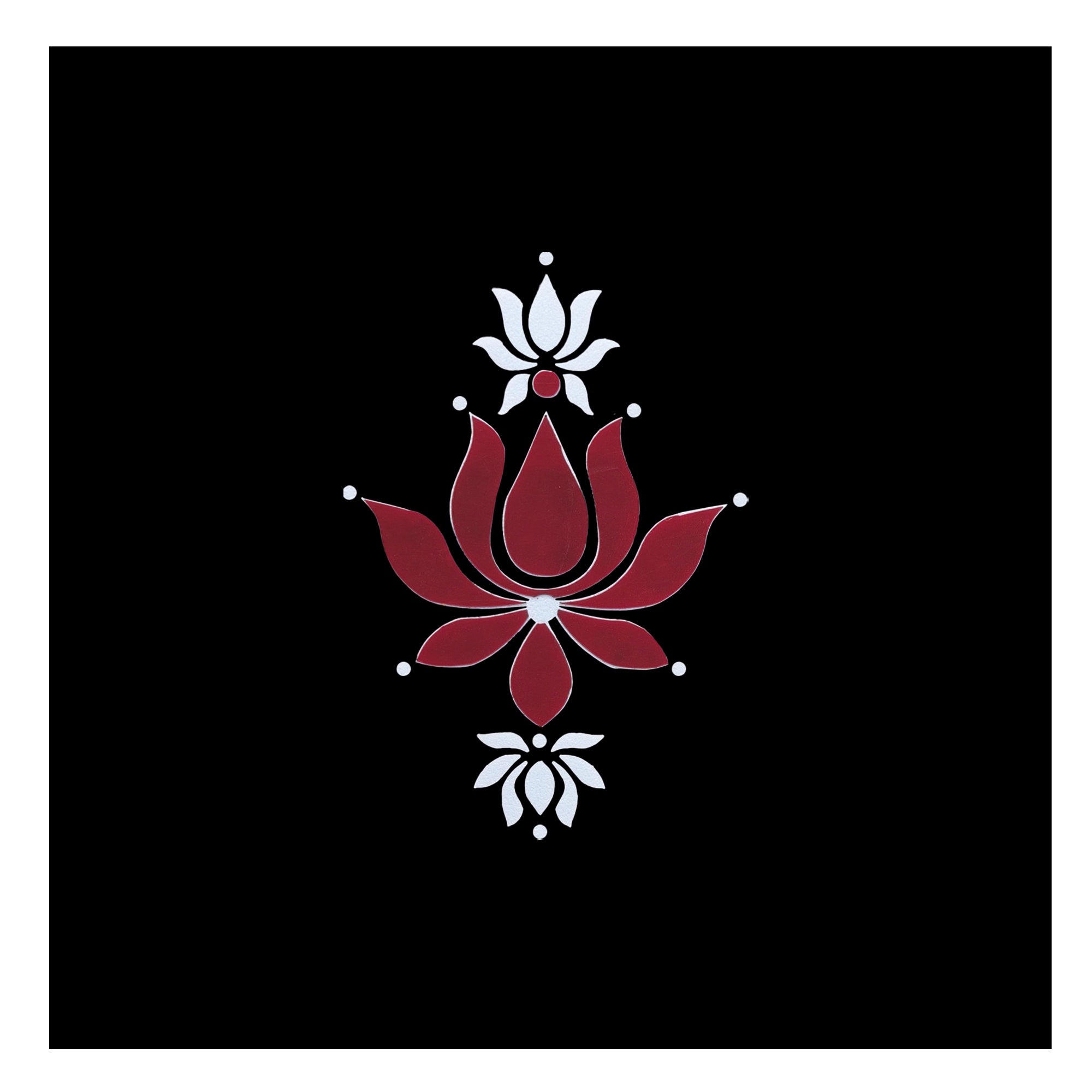 Comet Busters maroon and white lotus hand bindi sticker applied on both hands, showcasing an elegant traditional floral design for festive styling