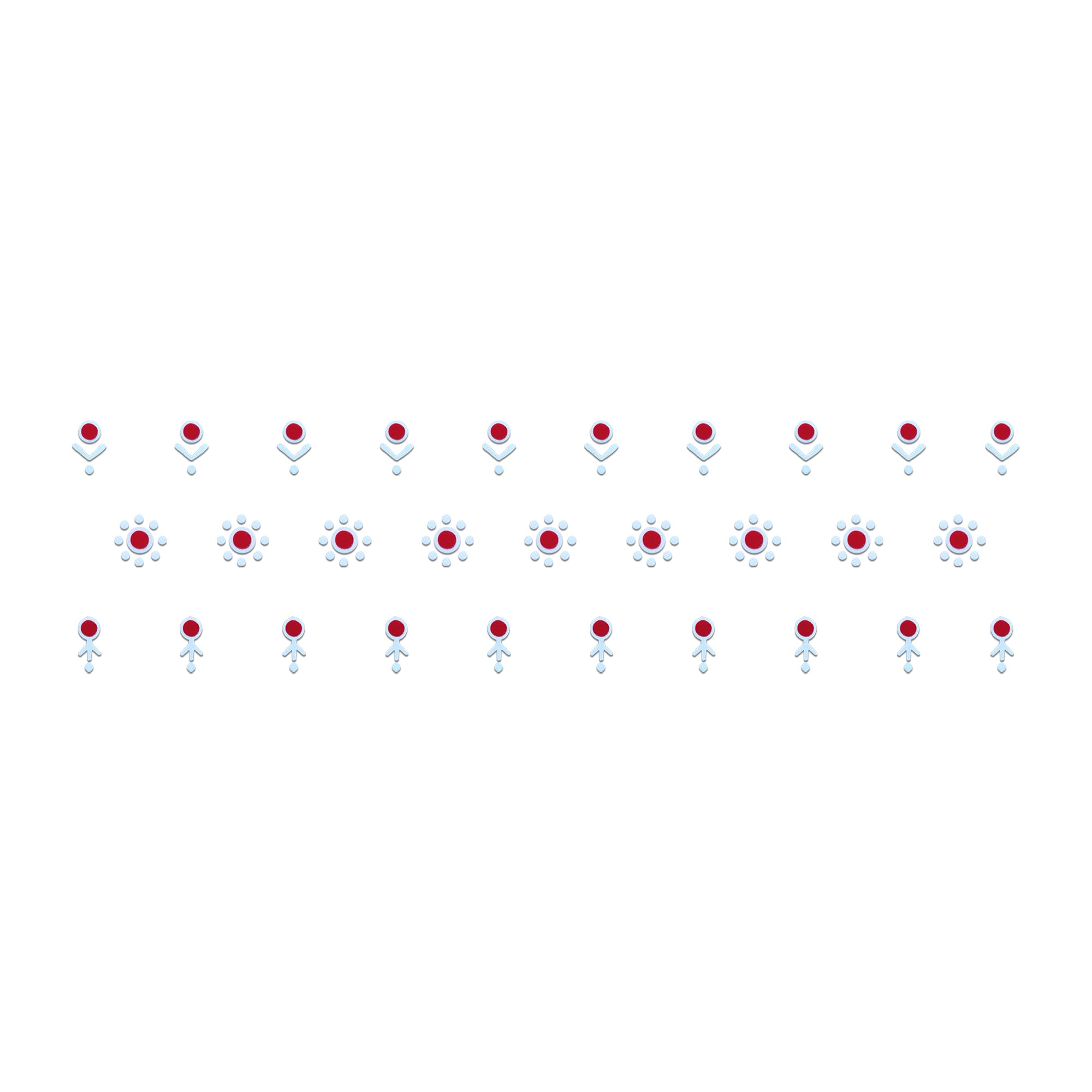 Comet Busters mini bridal bindis red center designs with delicate white accents