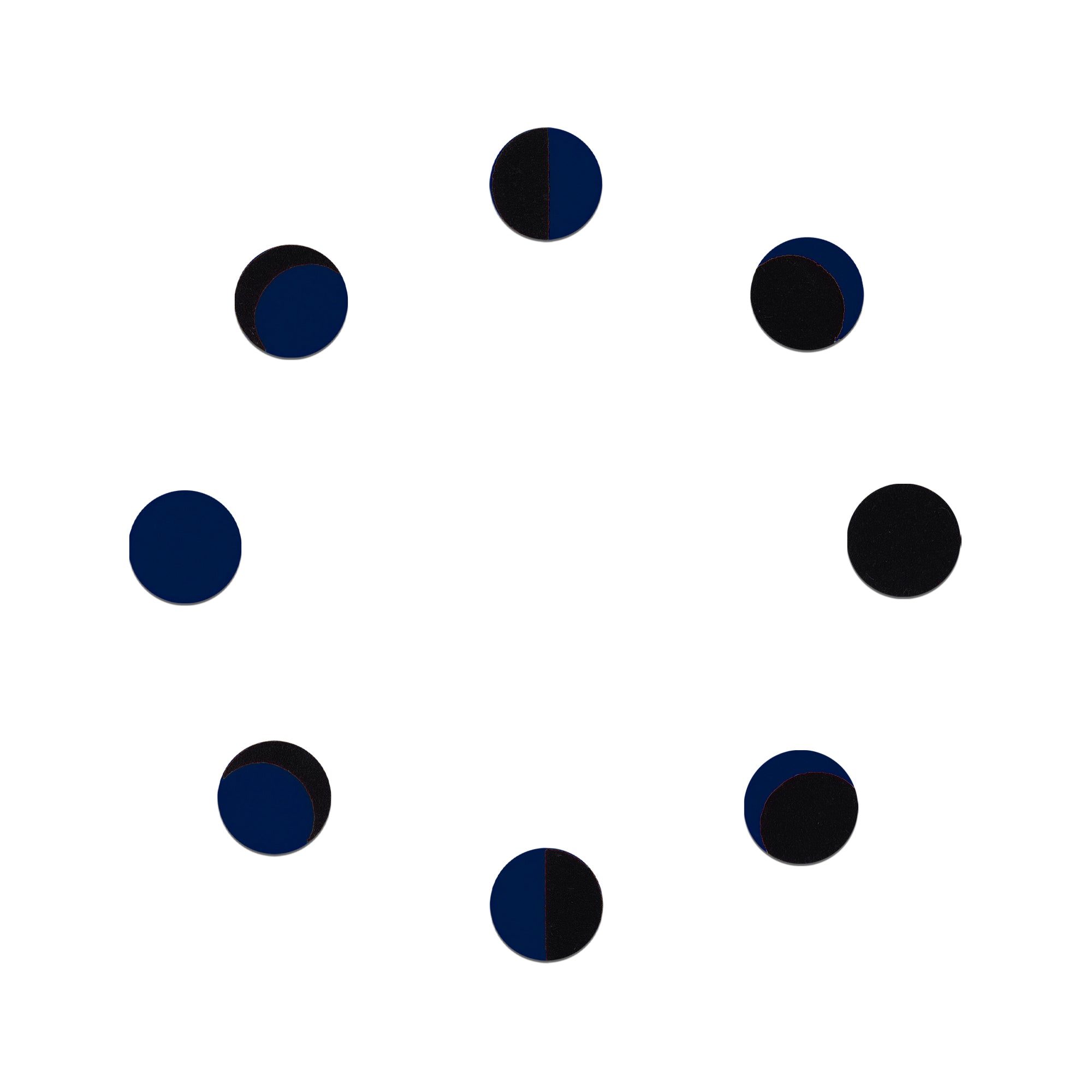 Comet Busters navy blue and black Phase of Moon round bindi featuring multiple moon phase-inspired designs, celestial-themed traditional forehead bindi for women and girls.