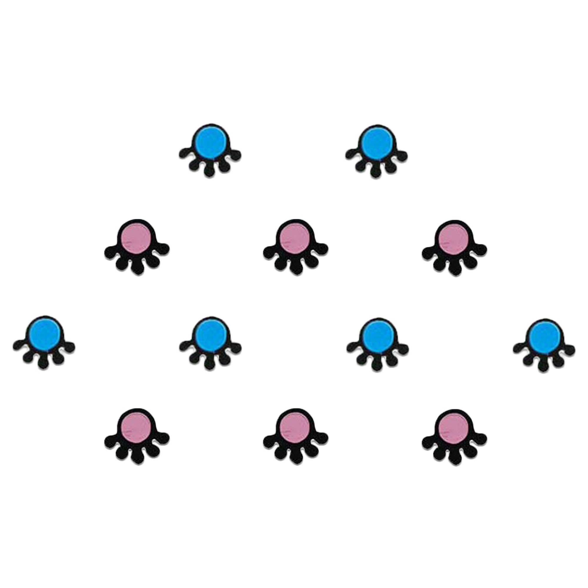 Comet Busters mini diamond motif designer bindi set featuring blue and pink Round-shaped bindis with ornamental black detailing, reusable skin-friendly forehead stickers for women and girls.