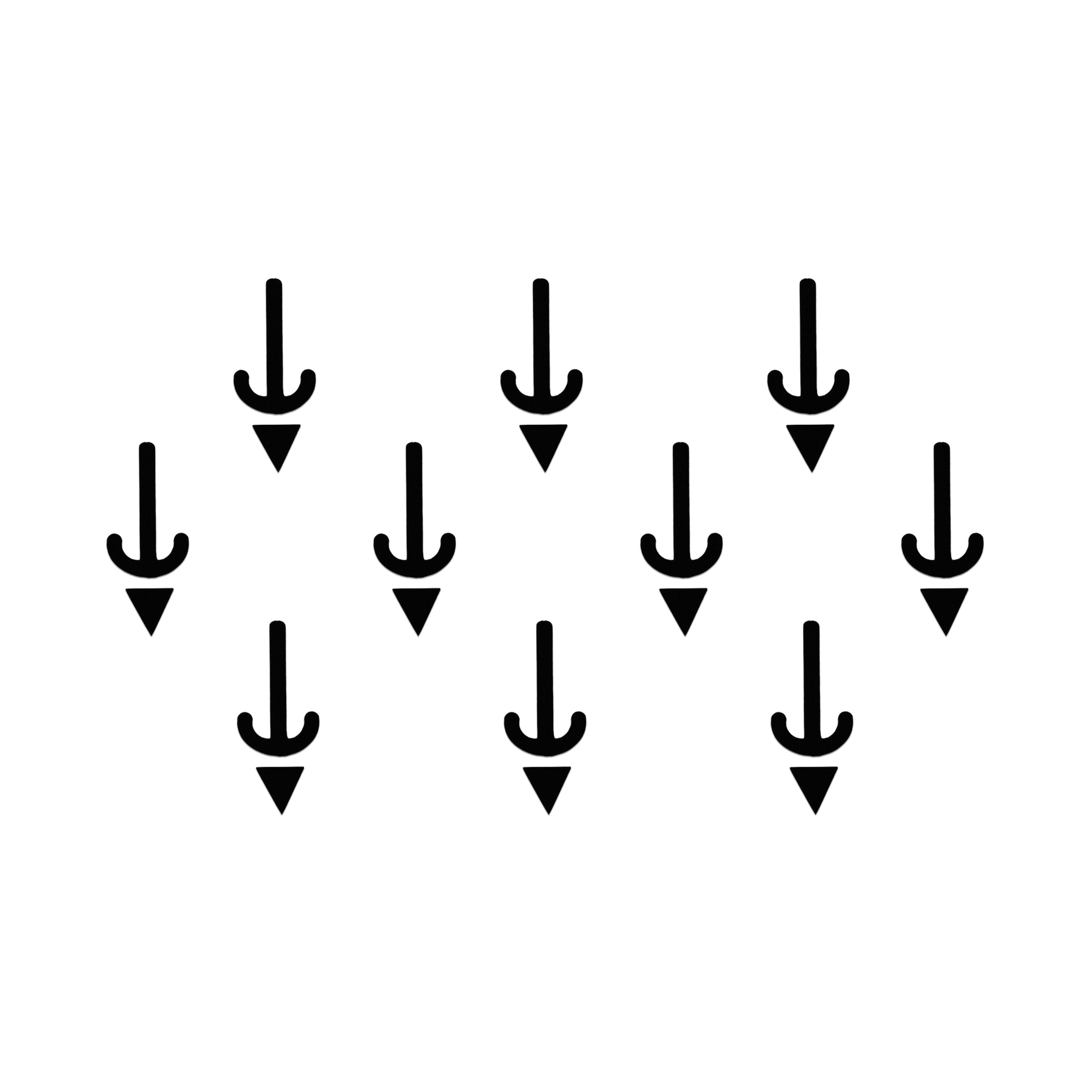 omet Busters Minimal Trident Arrow Designer Bindi featuring a sleek black trident-inspired design with a downward arrow motif. Self-adhesive, reusable designer bindi for women and girls