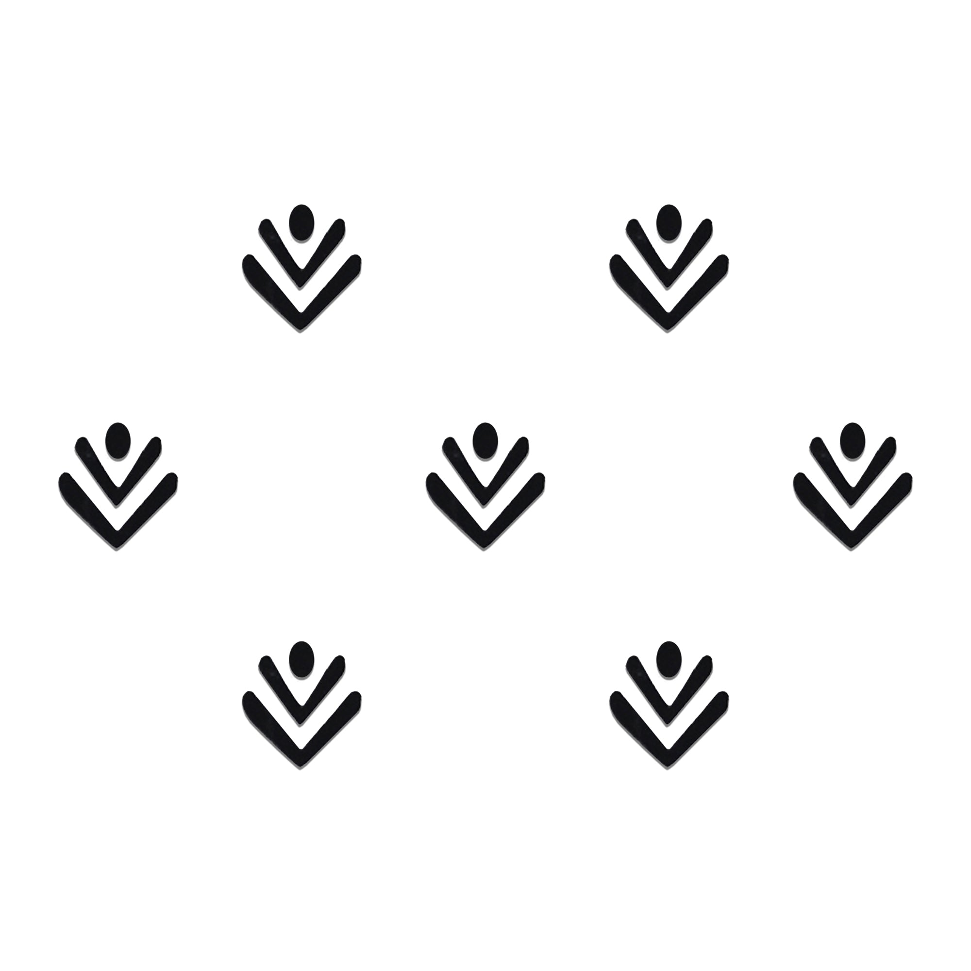 Comet Busters minimalist black chevron designer bindi sheet featuring 7 reusable self-adhesive bindis with a modern V-shaped geometric design. Elegant forehead bindis for women and girls, perfect for daily wear, ethnic outfits, festive occasions, office wear, parties, and contemporary fashion styling.