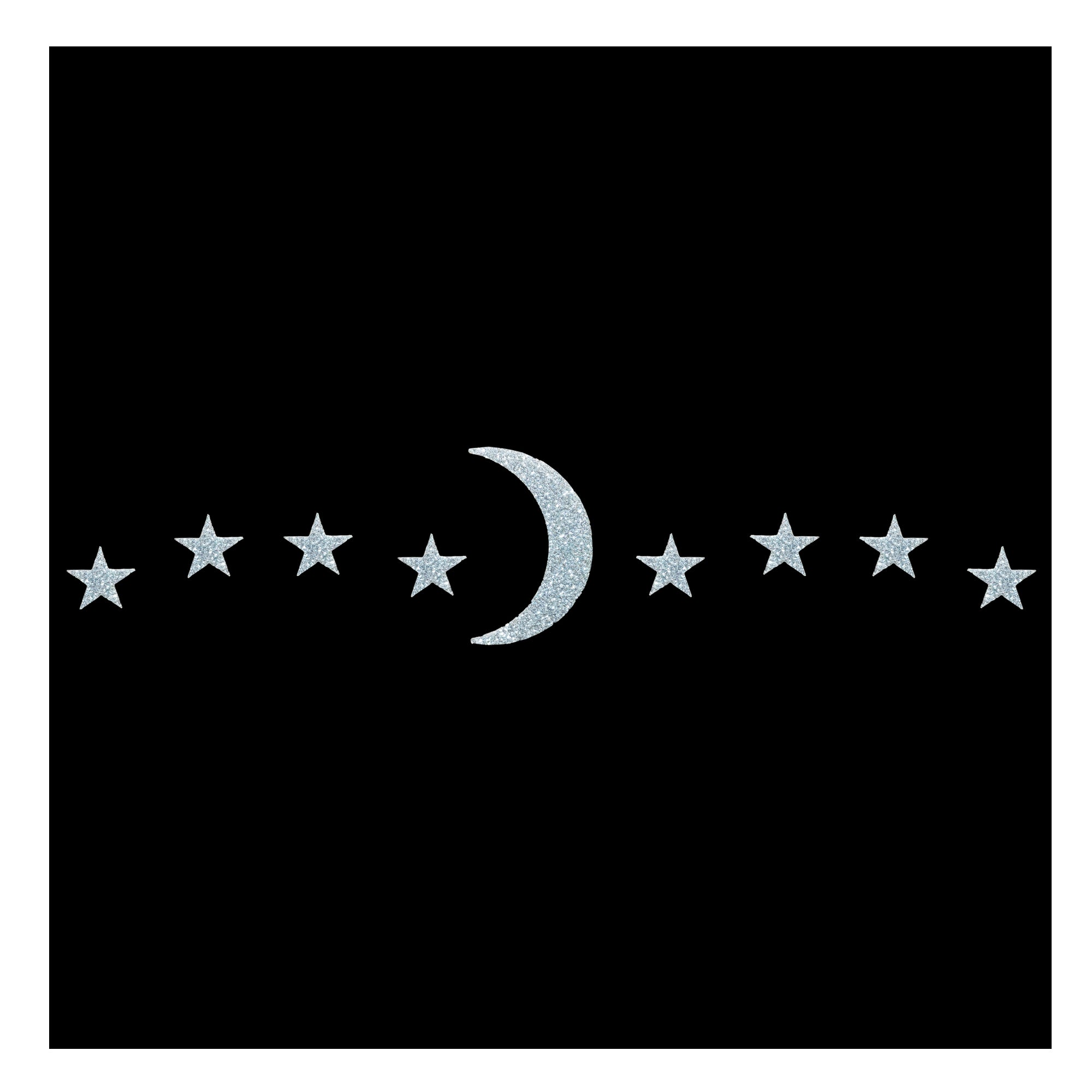 Comet Busters celestial moon and stars forehead bindi featuring a central crescent moon with symmetrical star accents. Elegant peel-and-stick designer bindi perfect for festive wear, fusion fashion, party looks, spiritual styling, and ethnic occasions.