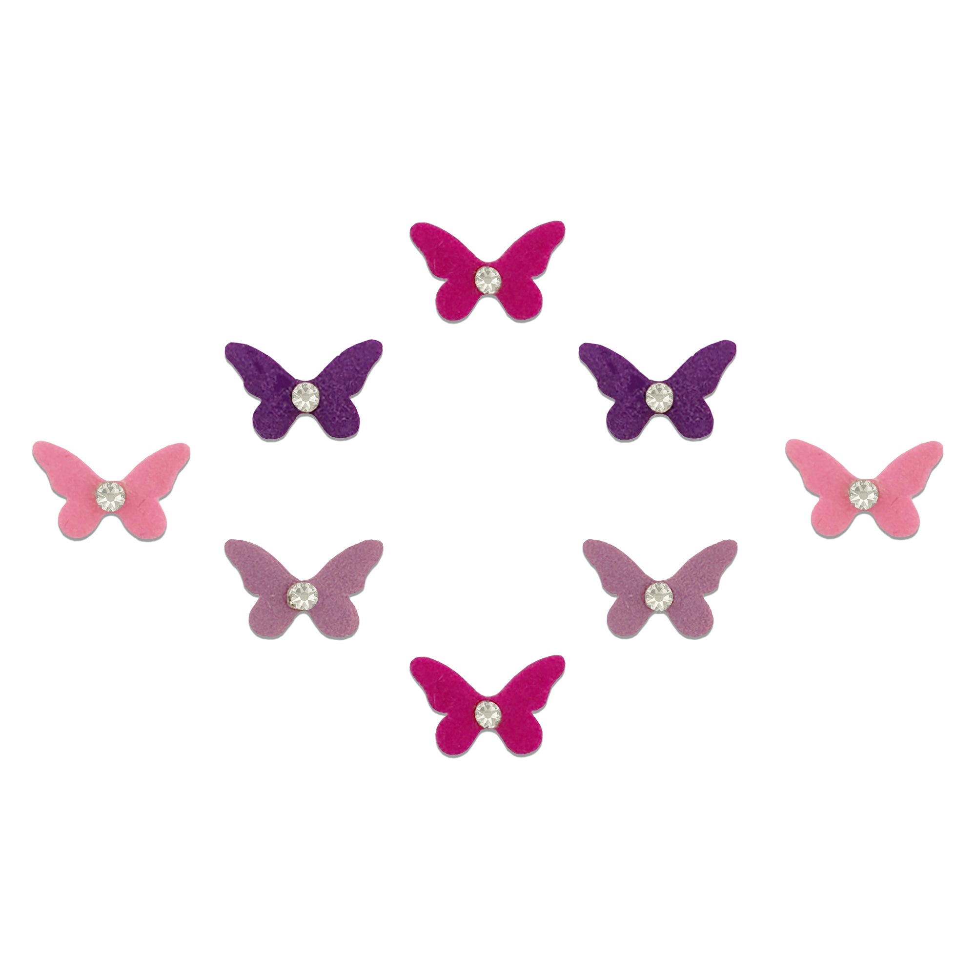 Comet Busters butterfly-shaped bindis featuring sparkling crystal stone detailing shades, perfect for trendy, festive, and ethnic fashion looks for women and girls.