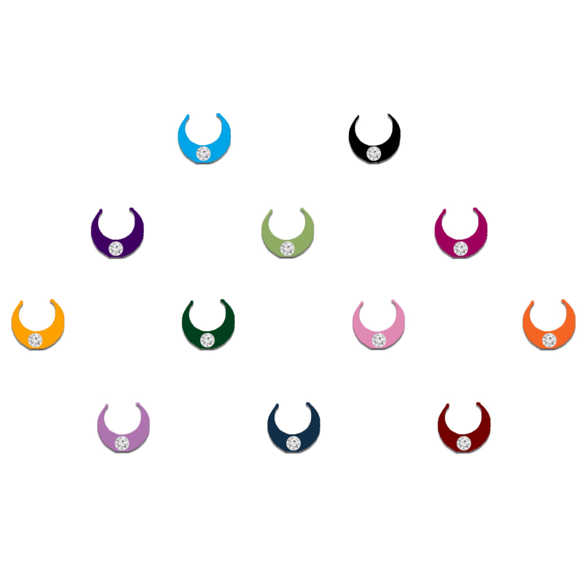 Comet Busters multicolor crescent bindi featuring elegant moon-shaped designs in assorted colors with a sparkling crystal accent, ideal for festive and ethnic wear.
