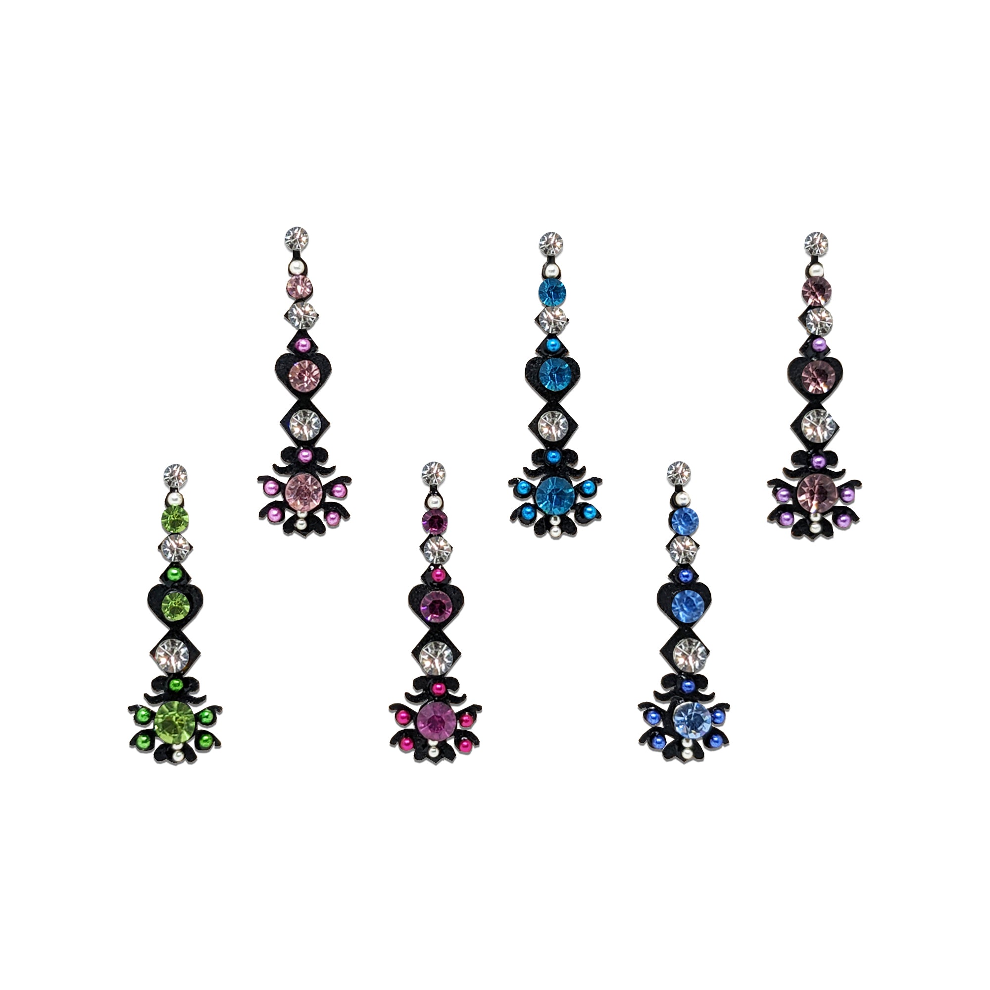 Comet Busters multicolor floral stone bindis with crystal accents and decorative designer patterns