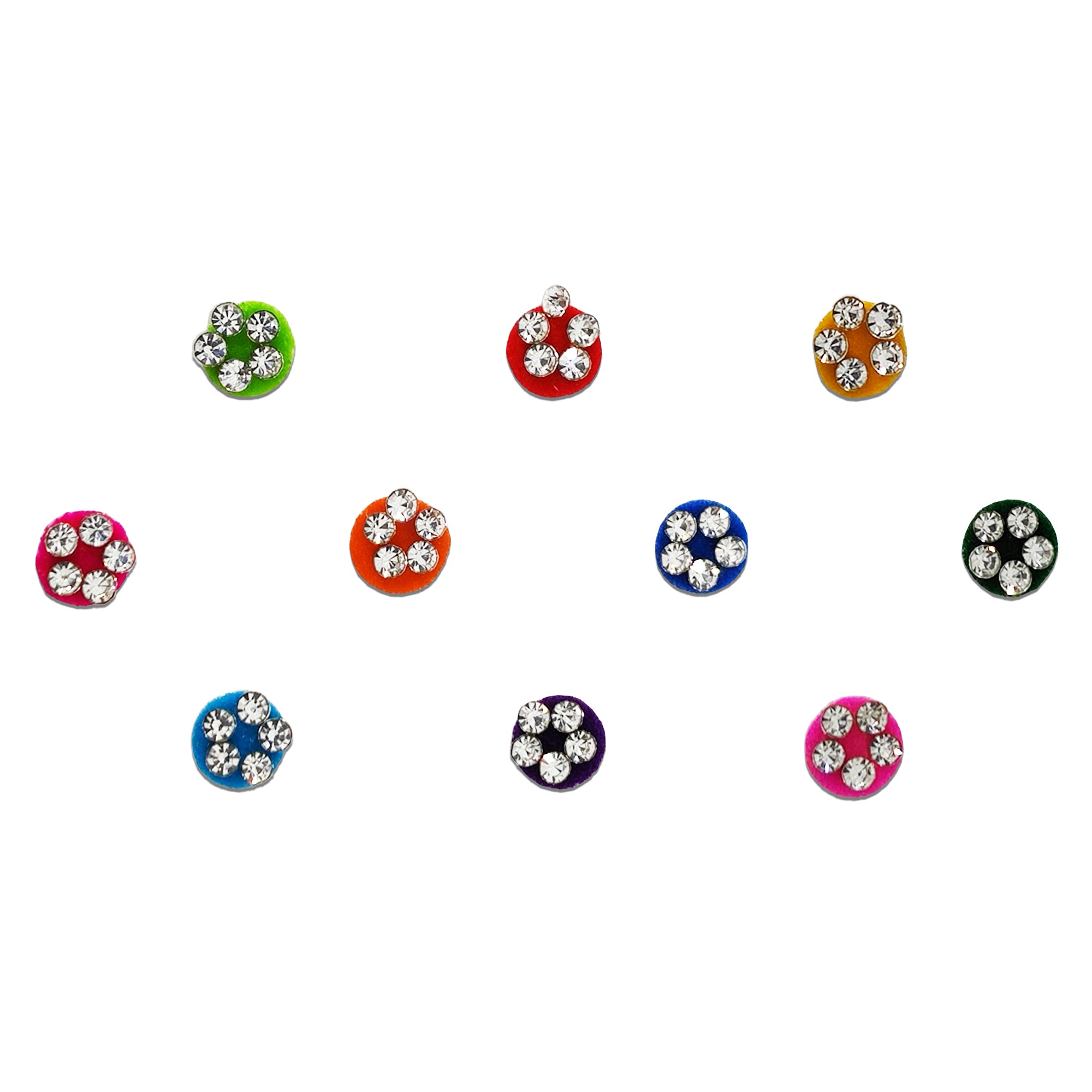 Comet Busters Multicolor Crystal Cluster Round Velvet Bindis for Women & Girls