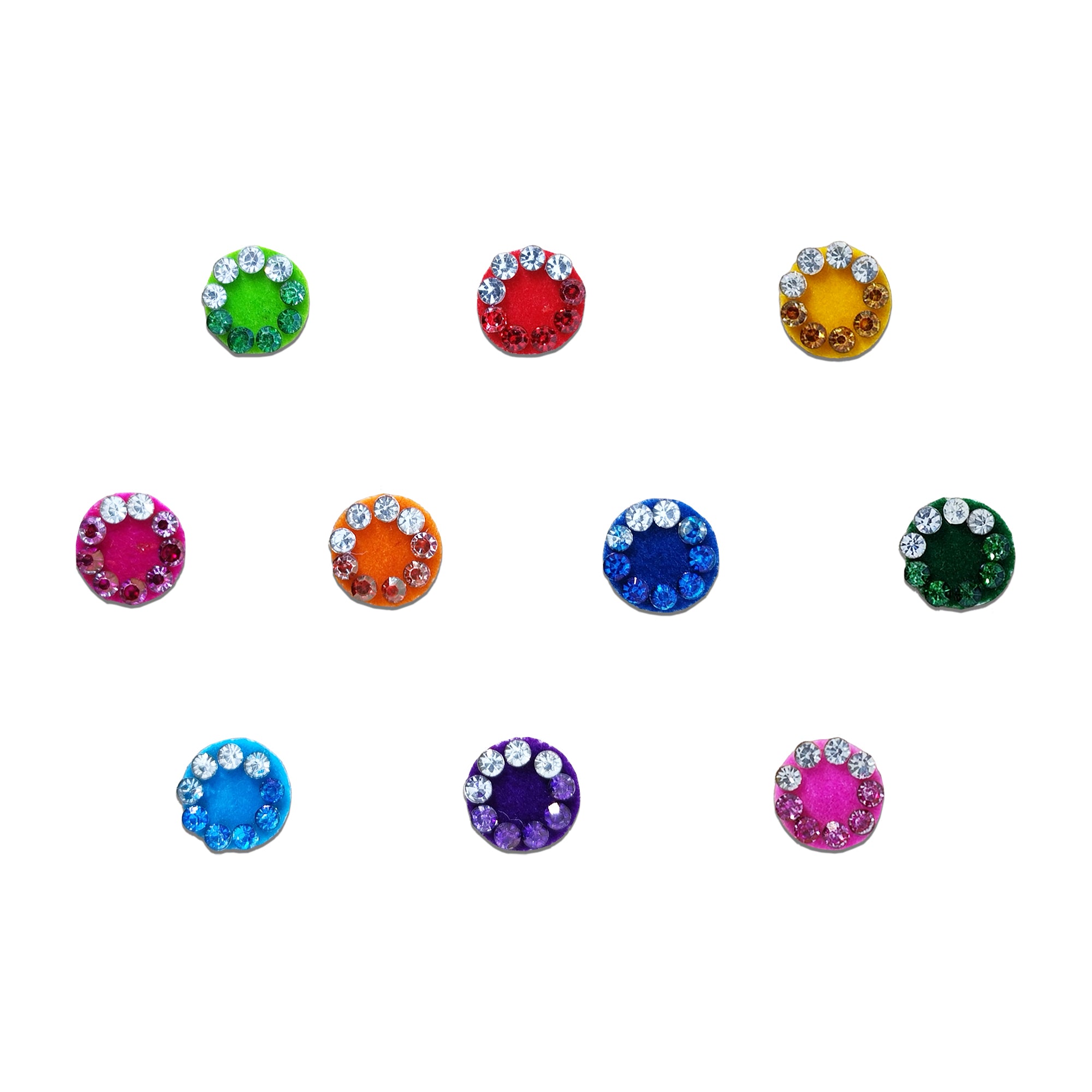 Comet Busters Multicolor Crystal Ring Designer Velvet Bindis for Women & Girls