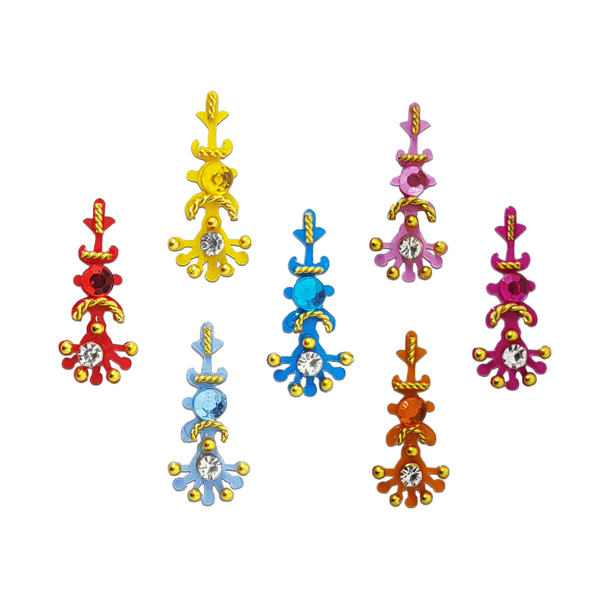Comet Busters® Multicolor Artistic Abstract Bindis – Diamond, Shiny Beads – Handcrafted, Reusable & Skin-Friendly Bindis for Bridal Wear (15mm) – Forehead Bindi Stickers for Women & Girls