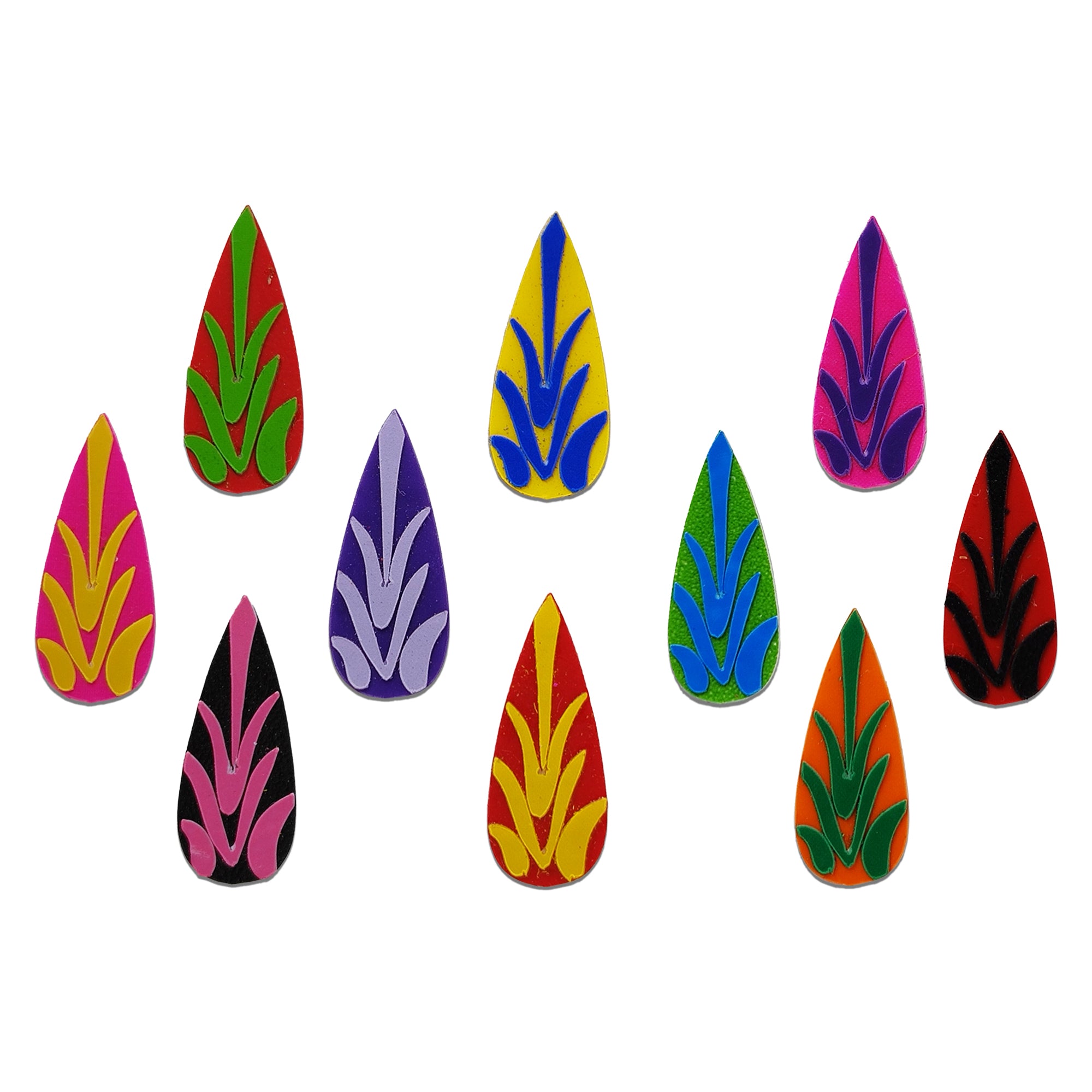 Comet Busters Multicolor Designer Leaf Teardrop Bindis for Women & Girls