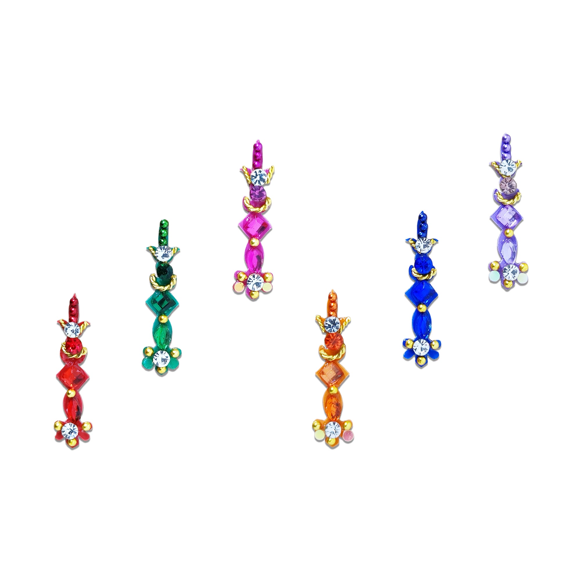Comet Busters® Multicolor Artistic Abstract Bindis – Diamond, Shiny Beads – Handcrafted, Reusable & Skin-Friendly Bindis for Bridal Wear (20mm) – Forehead Bindi Stickers for Women & Girls 