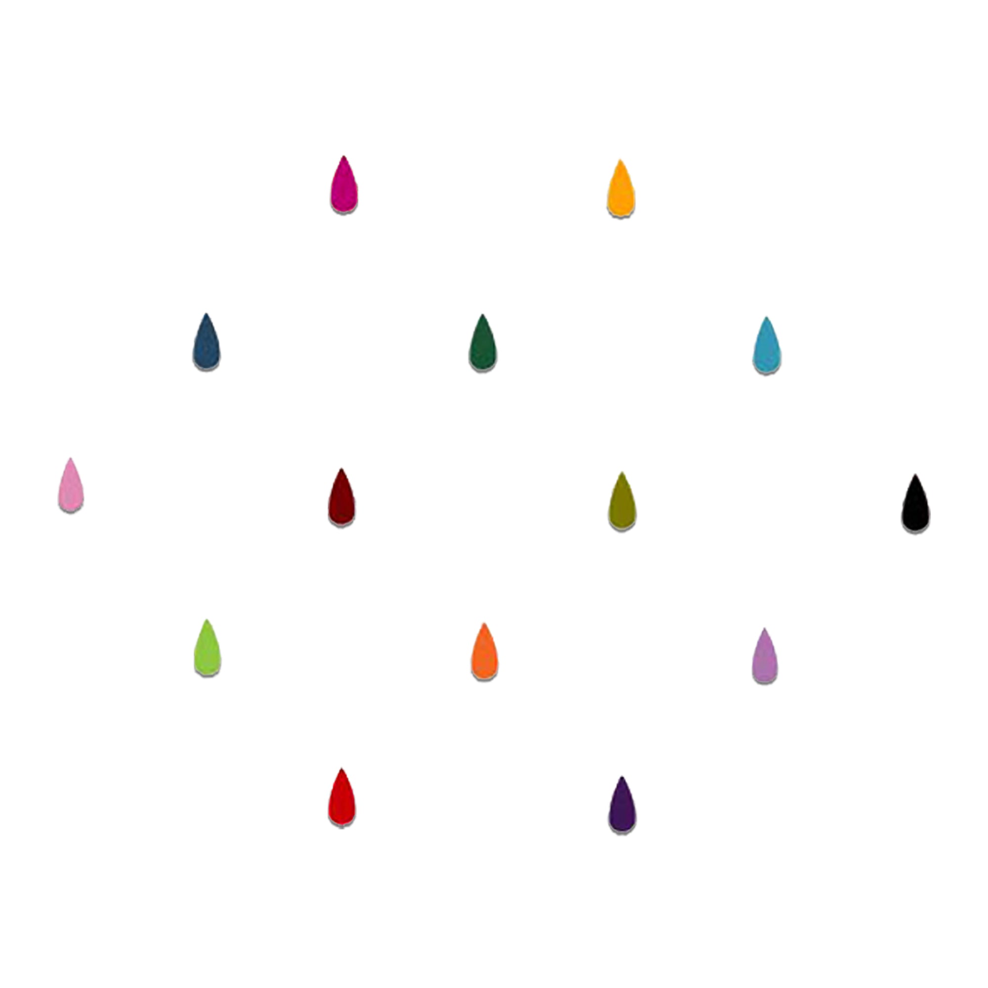Comet Busters Multicolor Teardrop Velvet Bindis featuring assorted colorful drop-shaped bindis in pink, red, orange, yellow, blue, green, purple, black, and teal shades. Soft velvet finish reusable designer bindis for women and girls, perfect for festive occasions, traditional wear, cultural events, dance performances, and everyday ethnic styling.