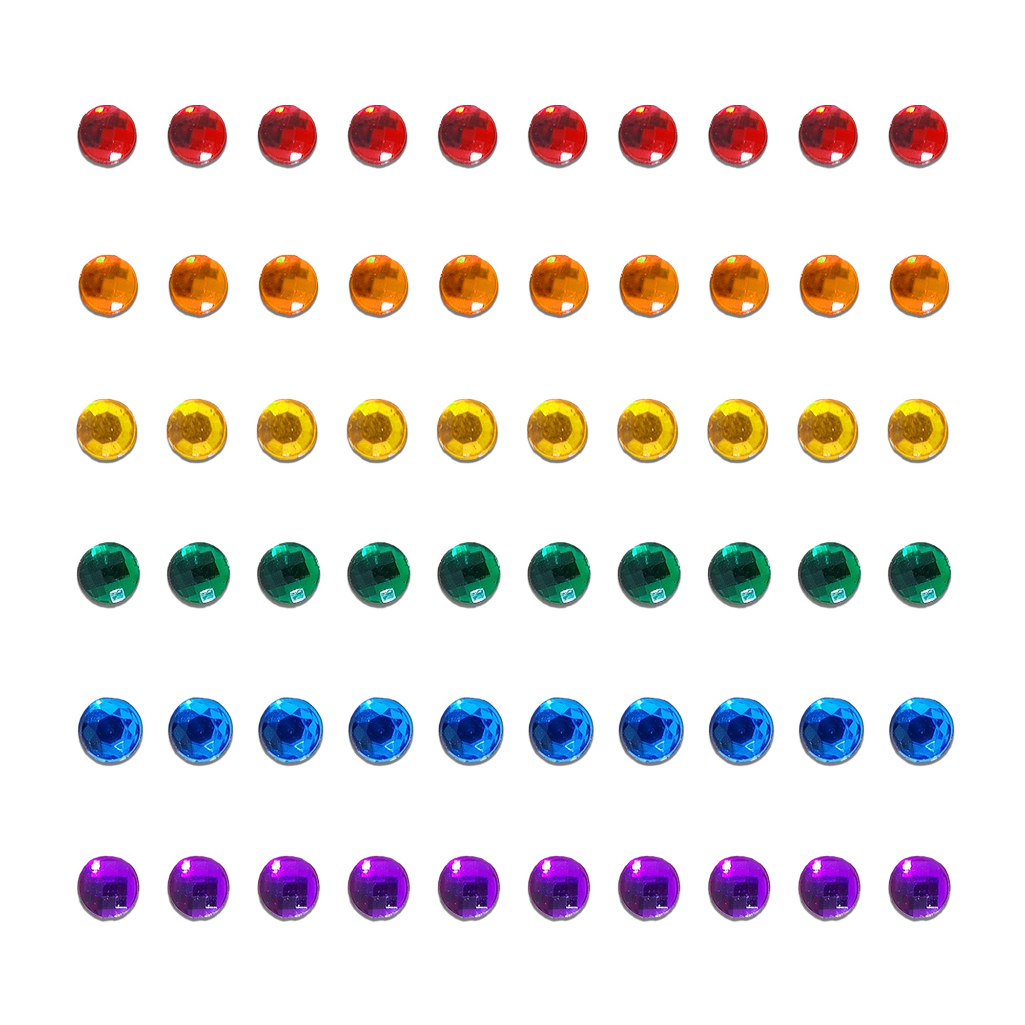 Comet Busters Multicolor Crystal Drop Bindis featuring elegant Round arrangements of sparkling round rhinestones in blue, green, orange, maroon, pink, red, purple, white, and emerald shades. Reusable designer stone bindis for women and girls, perfect for weddings, festivals, parties, classical dance performances, bridal wear, and premium ethnic styling.