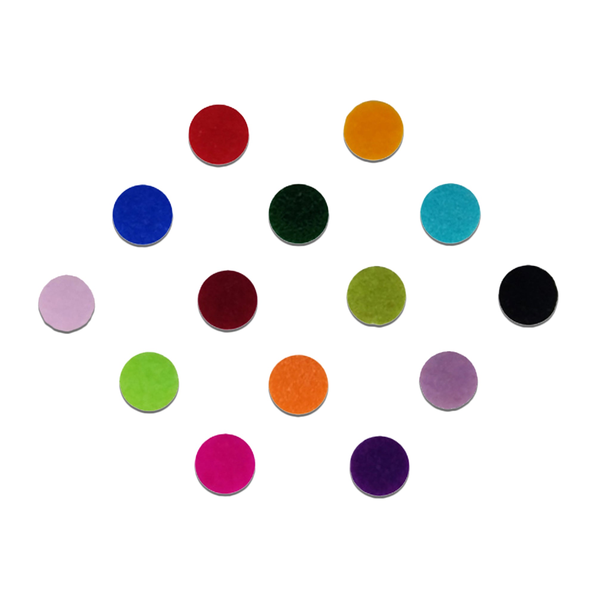 Comet Busters multicolor velvet round plain bindi set featuring red, mustard yellow, royal blue, dark green, turquoise, light pink, maroon, lime green, black, bright green, orange, lavender, hot pink, deep purple, and olive green bindis. Premium self-adhesive velvet bindis for women and girls, perfect for daily wear, weddings, festivals, Navratri, Diwali, parties, cultural events, and traditional ethnic styling.