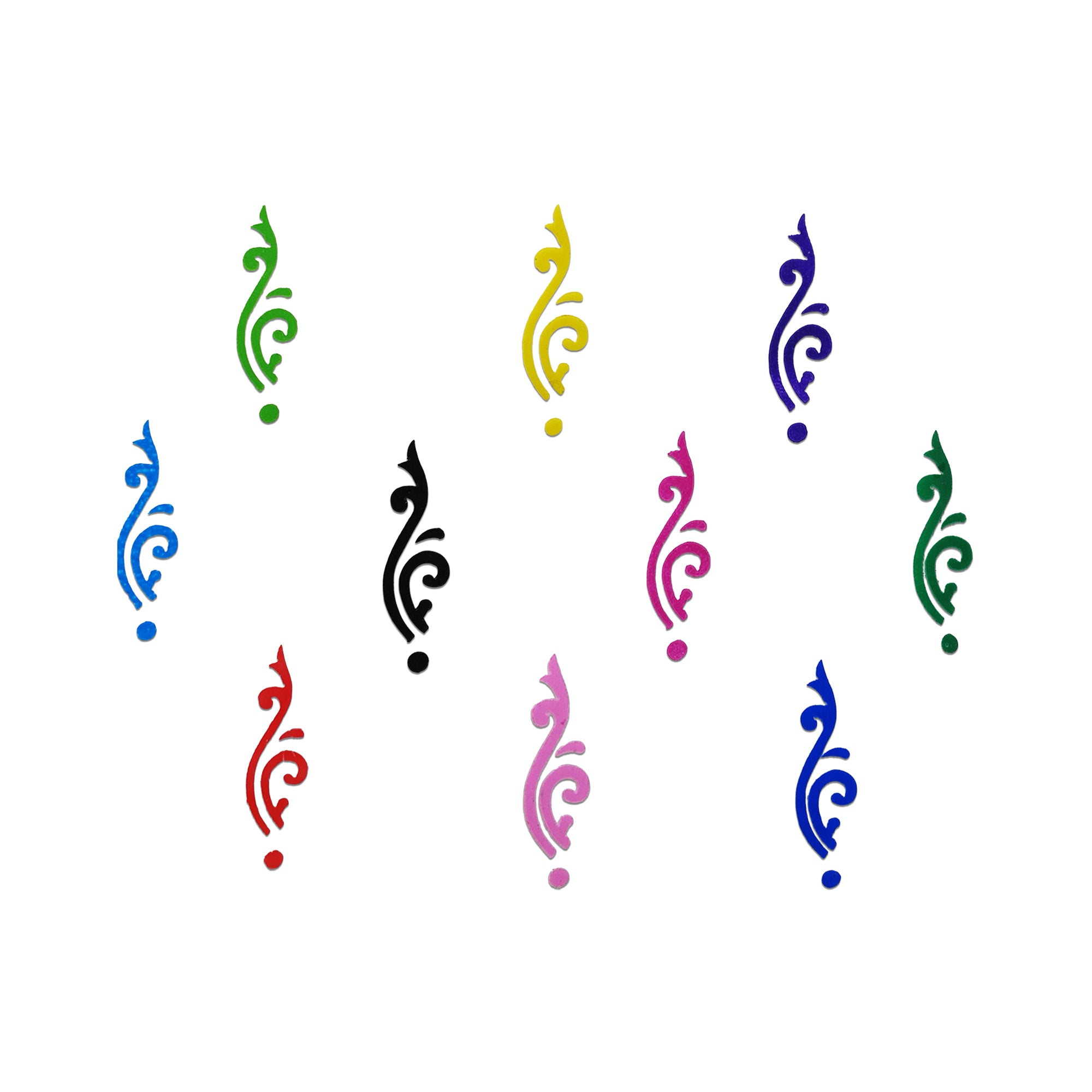 Comet Busters multicolor floral bindi set, designer forehead sticker arrangement with petal-shaped and round bindis for women, perfect for weddings, Navratri, Bharatanatyam, Kuchipudi, festivals, cultural events, temple visits, and ethnic Indian attire.
