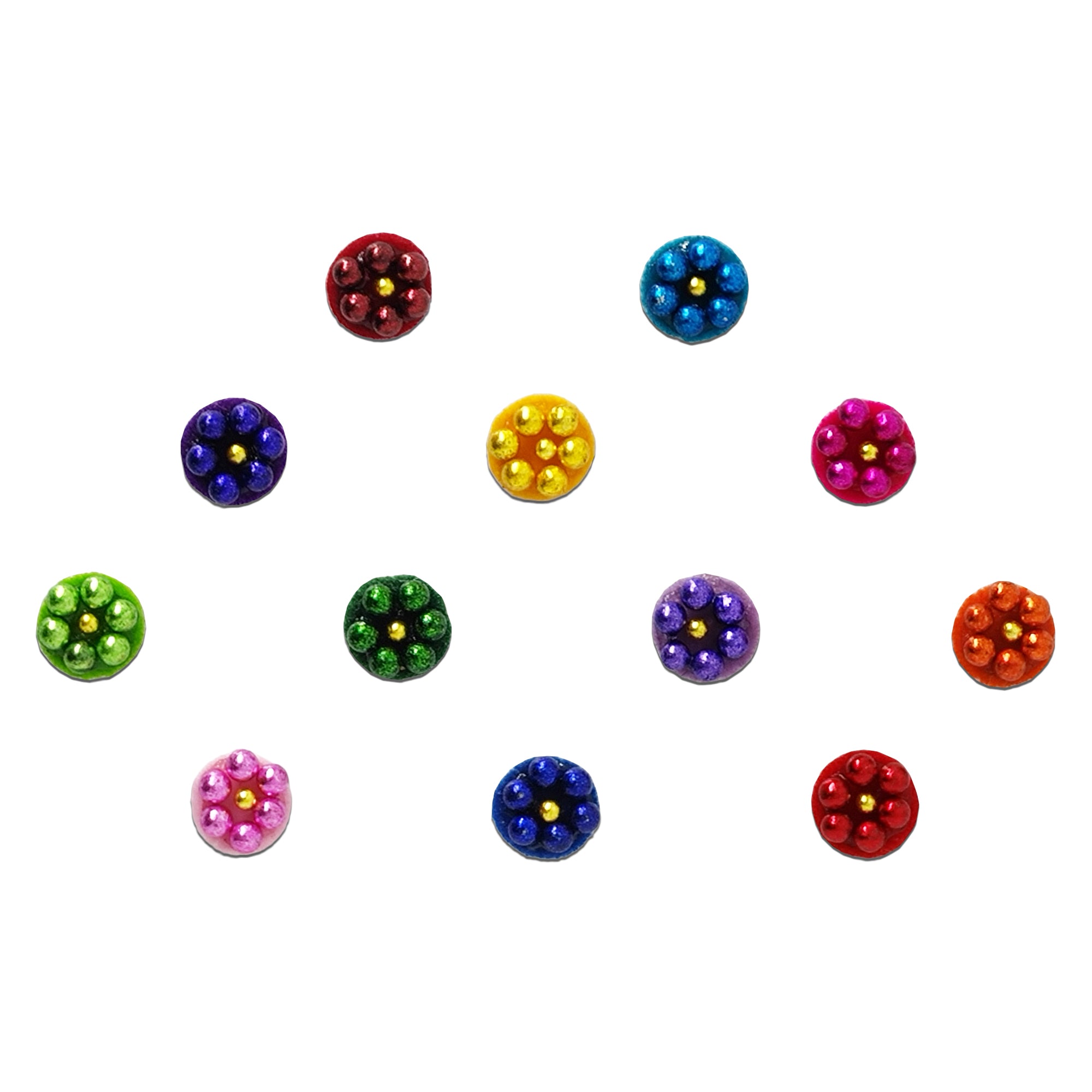 Comet Busters Multicolor Floral Round Designer Bindis for Women and Girls, Small Flower Shape Bindis with Colorful Bead Detailing and Traditional Ethnic Design