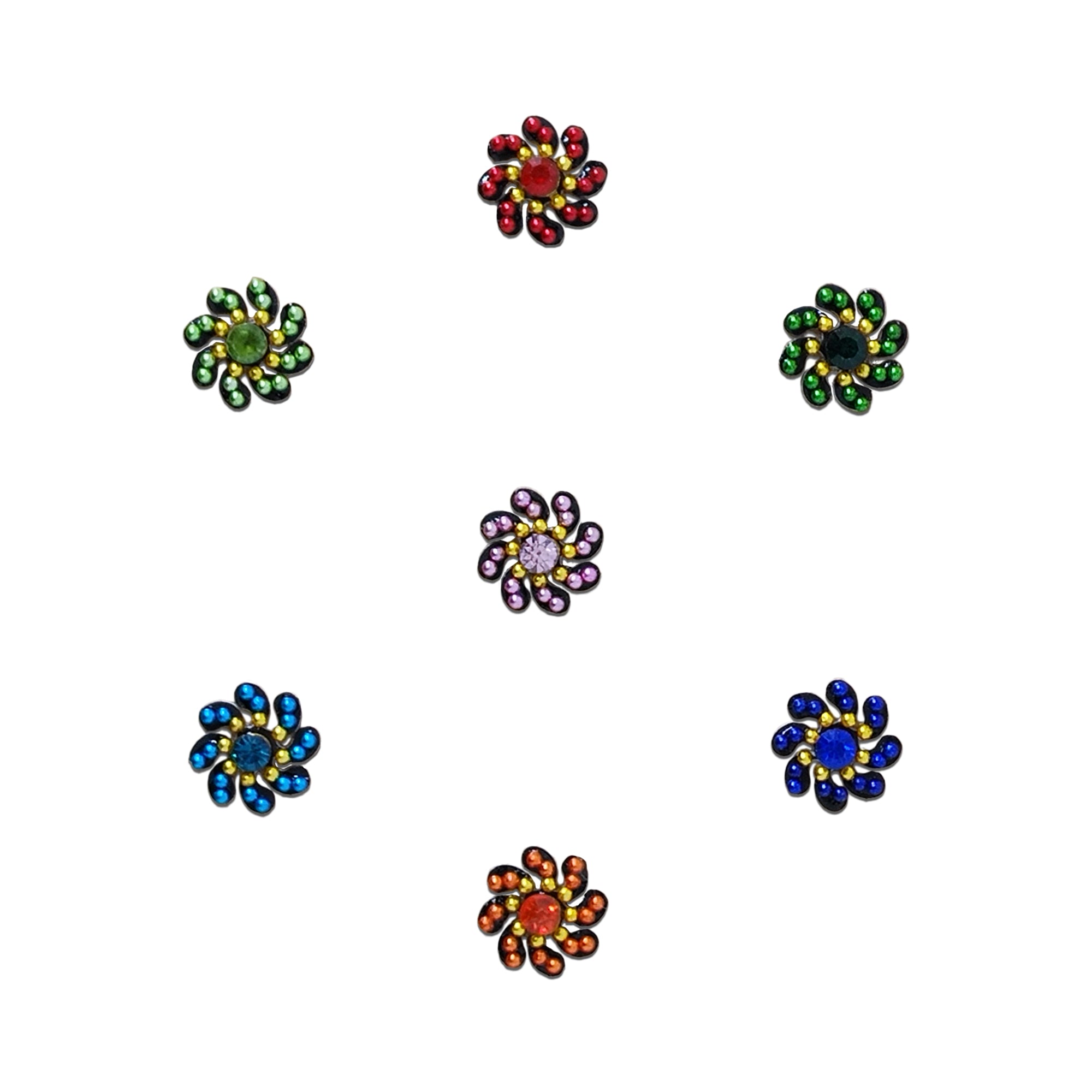 Comet Busters Multicolor Floral Stone Designer Bindis for Women and Girls, Flower Shape Crystal Bindis with Colorful Rhinestone Petals and Traditional Ethnic Design