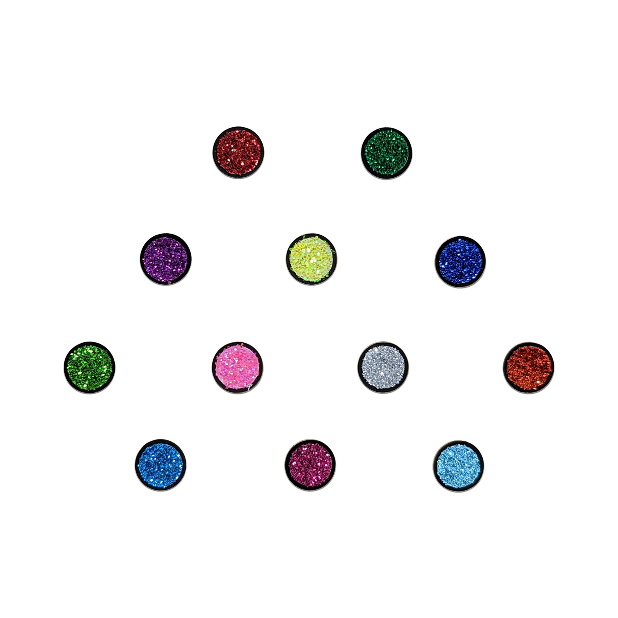 Comet Busters multicolor glitter dot bindis featuring vibrant sparkling shades for festive, party, and traditional wear.