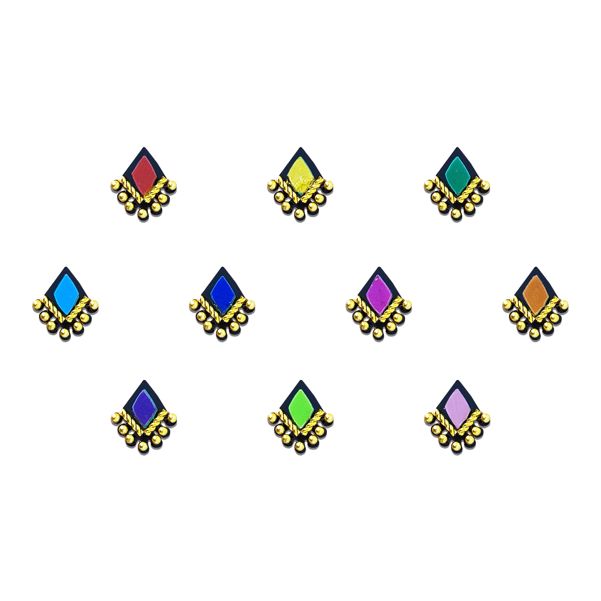 Comet Busters Traditional Multicolor Marquise Designer Bindis with Golden Bead Work for Women & Girls