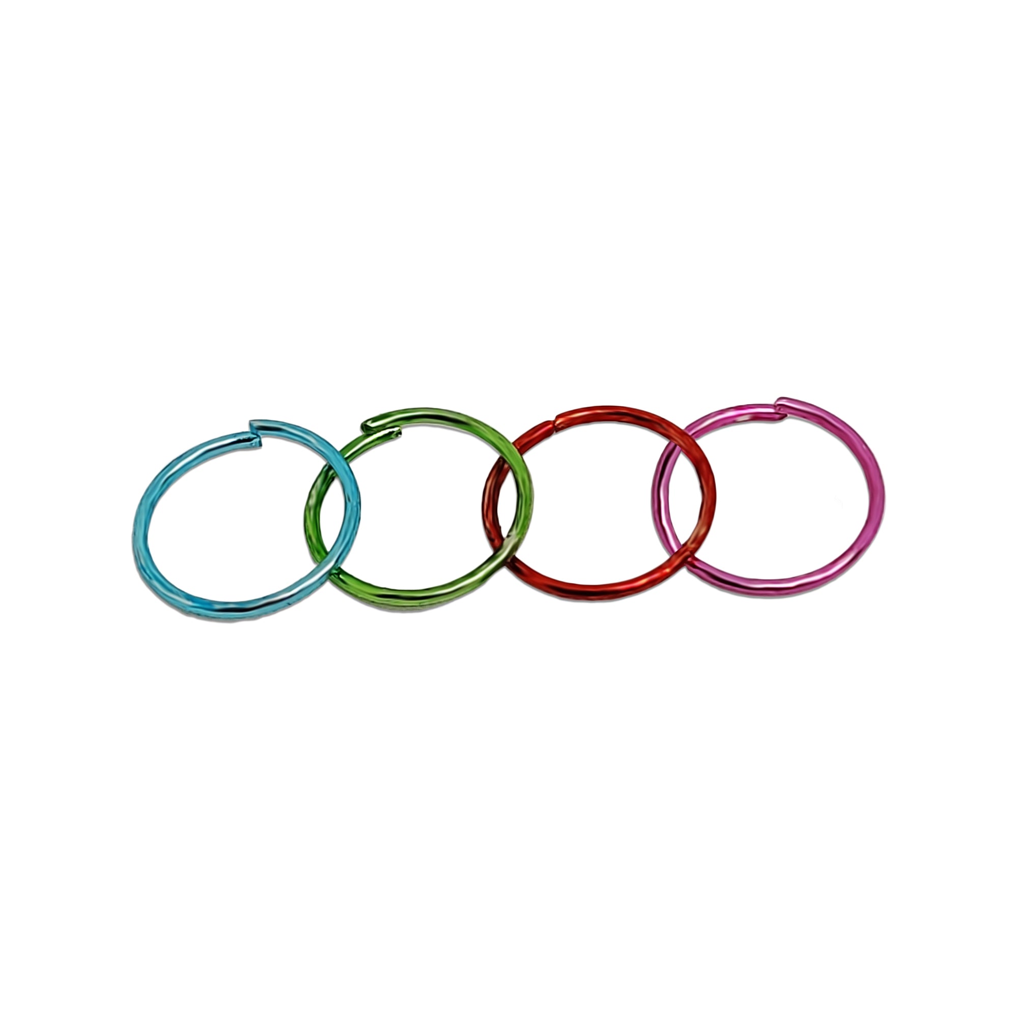 Comet Busters multicolor hoop nose stud set featuring blue, green, red, and pink circular nose rings on a white background