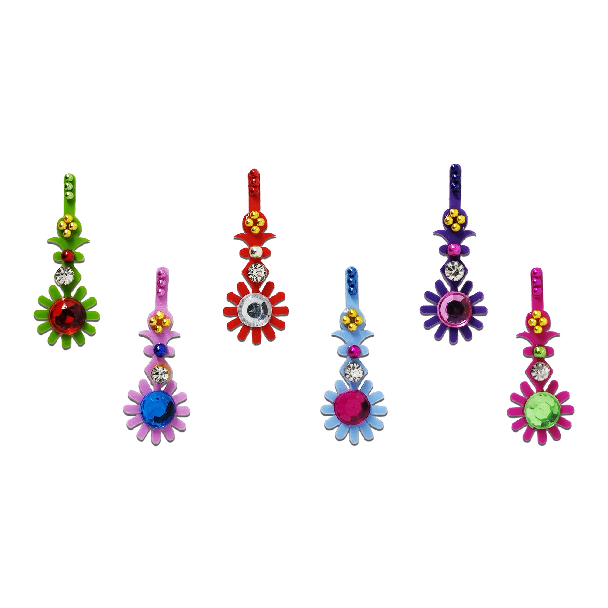 Comet Busters Multicolor Floral Stone Designer Bindis for Women and Girls Featuring Crystal Studded Flower Inspired Traditional Bindi Design