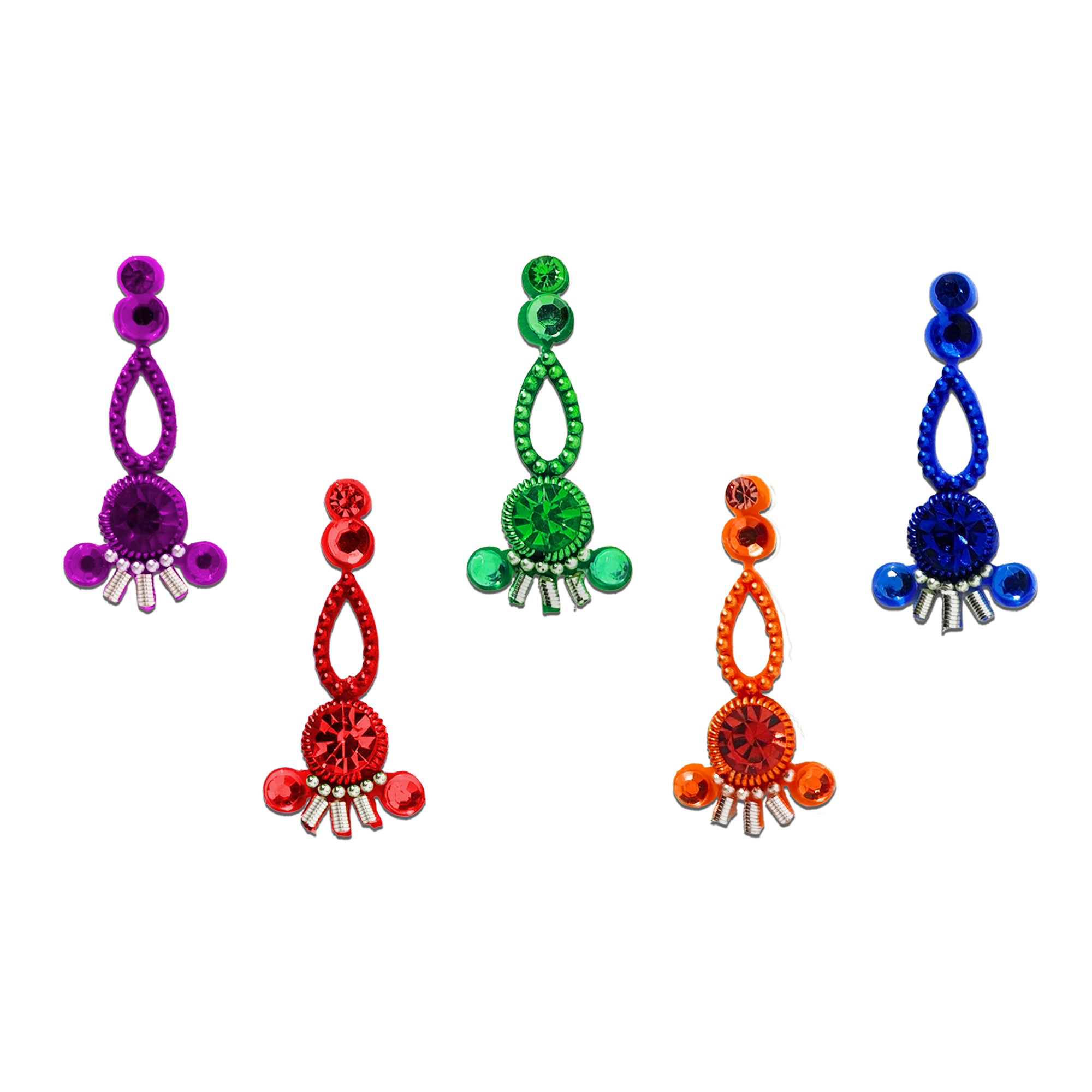 Comet Busters Multicolor Chandrika Stone Designer Bindis for Women and Girls Featuring Crystal Studded Traditional Drop Design