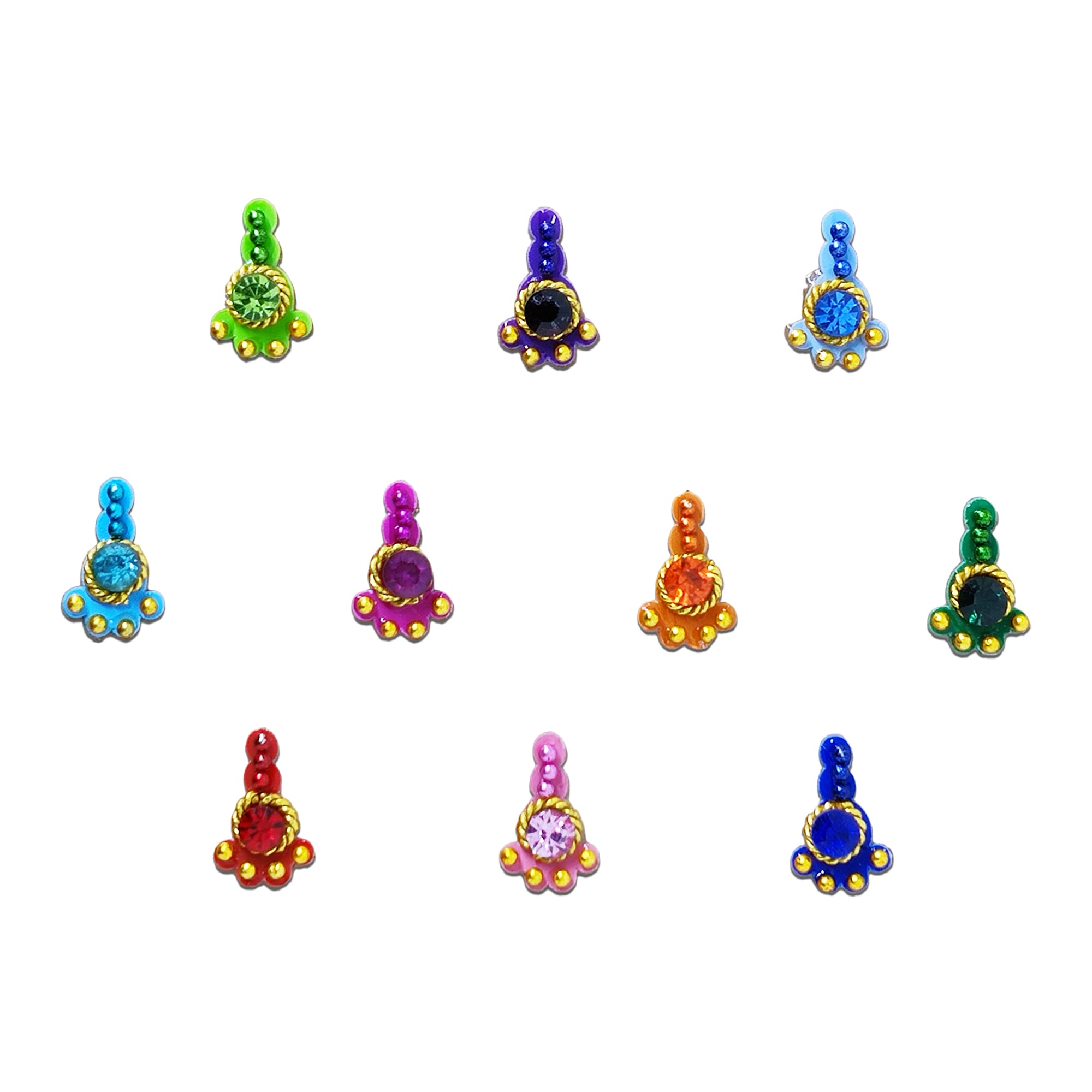 Comet Busters Multicolor Mini Stone Designer Bindis for Women and Girls, Assorted Green Purple Blue Pink Orange and Red Crystal Bindis, Traditional Small Fancy 