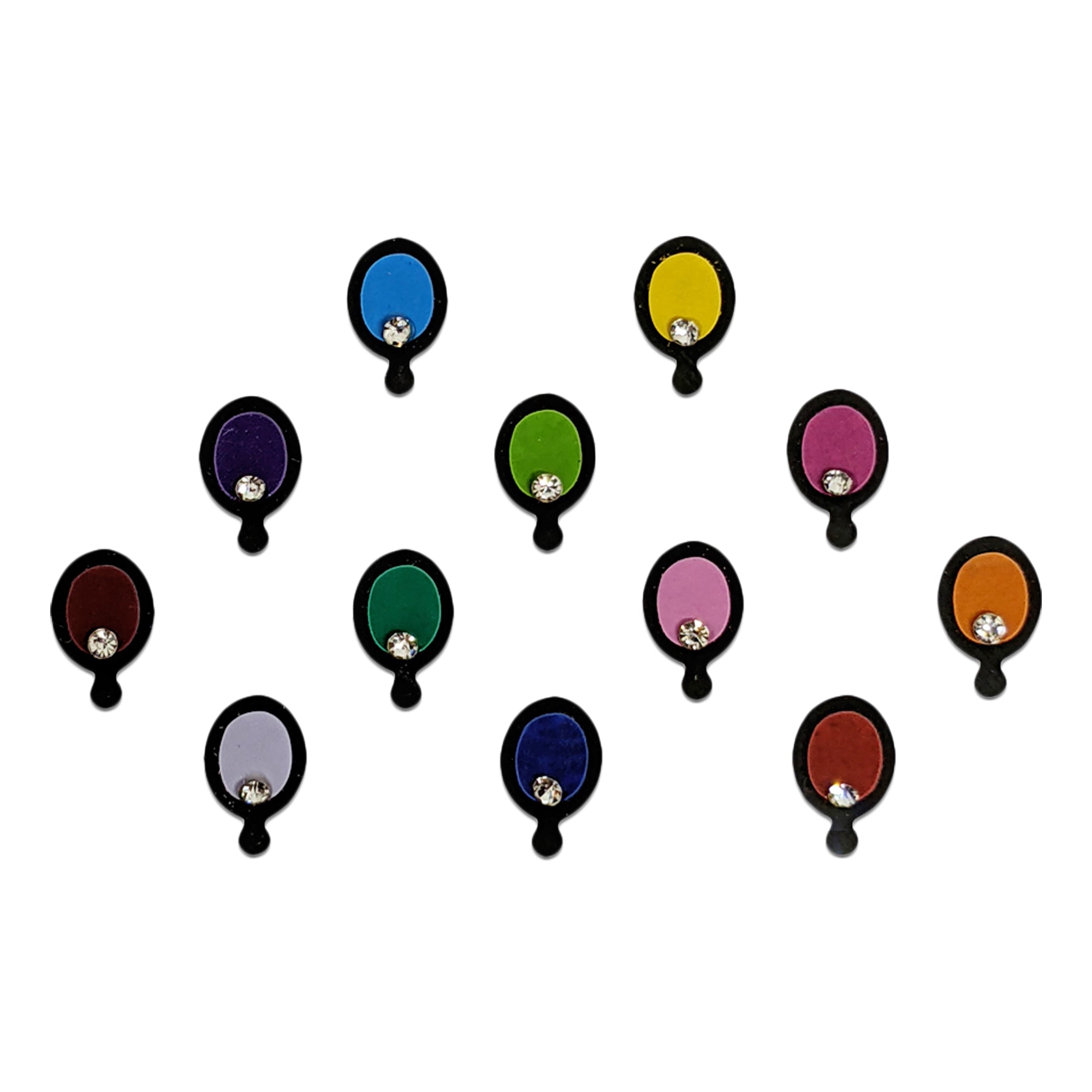 Comet Busters multicolor oval designer bindi with crystal stone accent and black border for women.