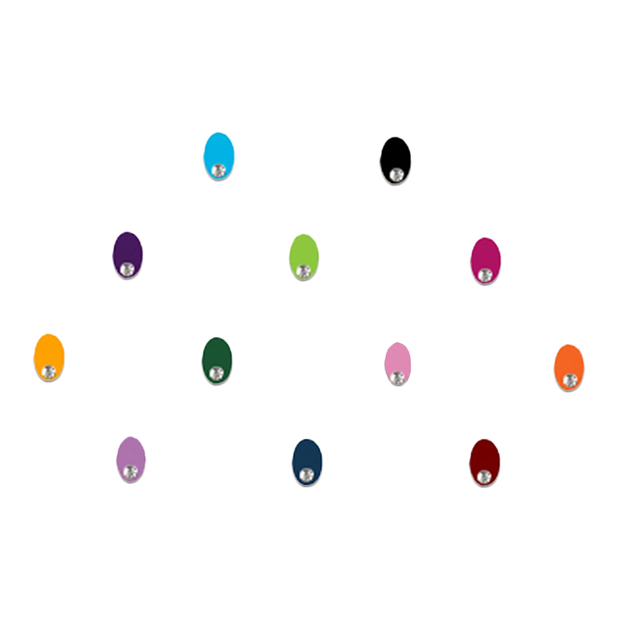 Comet Busters Multicolor Oval Stone Velvet Bindis featuring elegant oval-shaped velvet bindis adorned with a single sparkling crystal stone. Available in turquoise, black, purple, lime green, pink, yellow, dark green, light pink, orange, lavender, navy blue, and red shades. Reusable designer bindis for women and girls, perfect for festive occasions, weddings, parties, cultural events, and everyday ethnic styling.