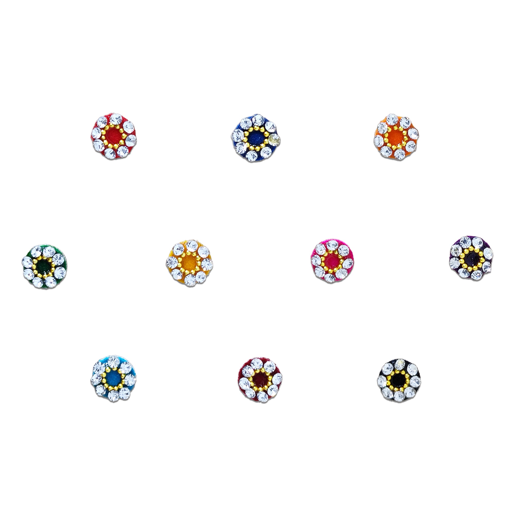 Comet Busters® Multicolor Round Bridal Bindis – Handcrafted, Reusable, Skin-Safe Indian Forehead Stickers for Women